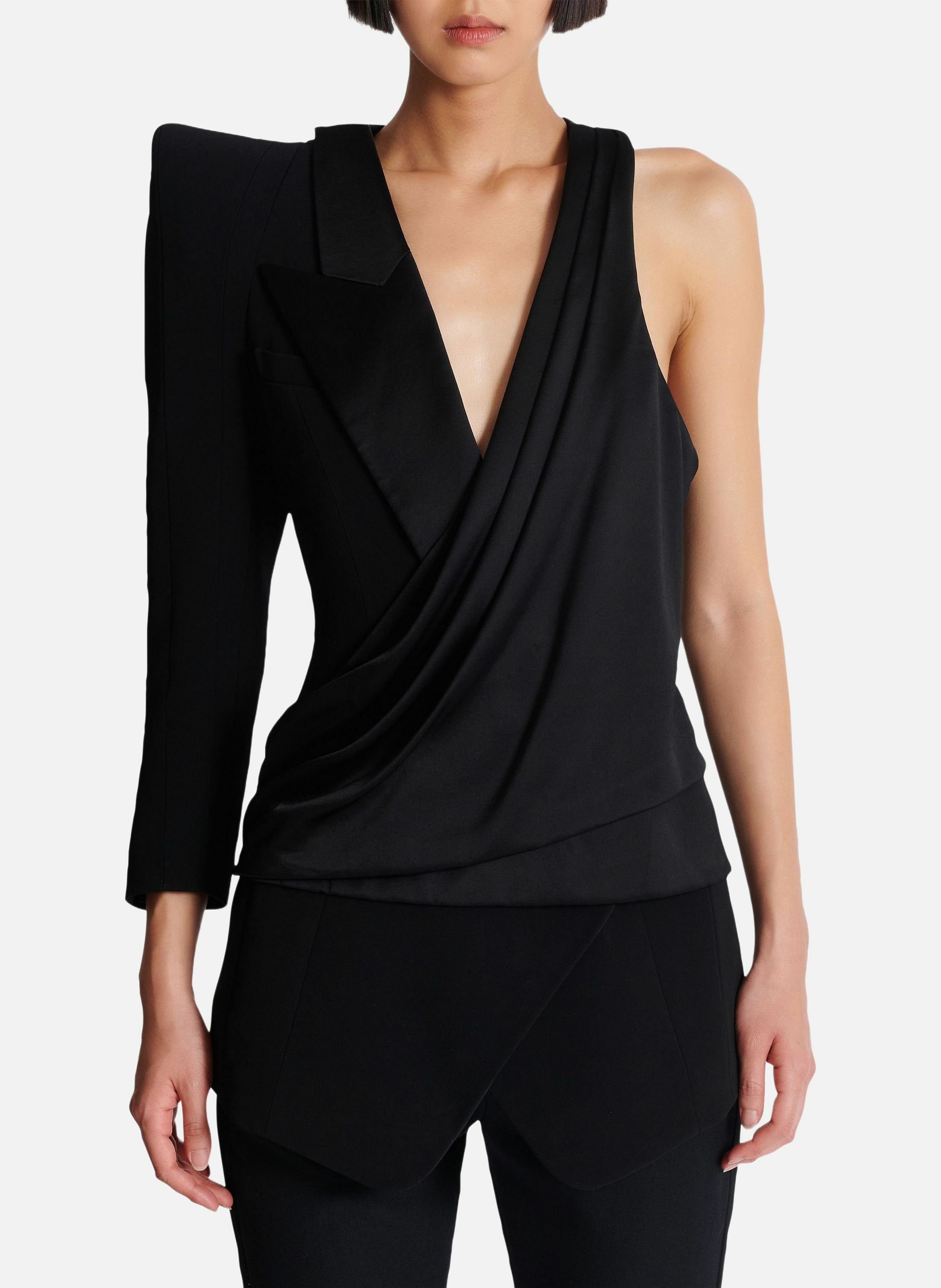 Robe asymétrique à épaule structurée BALMAIN Noir