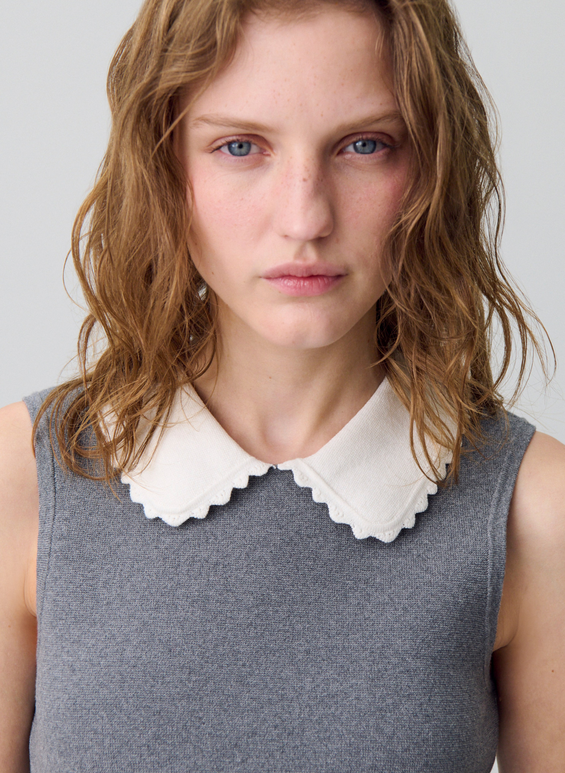 Robe midi col polo en coton mélangé mielec CLAUDIE PIERLOT Gris