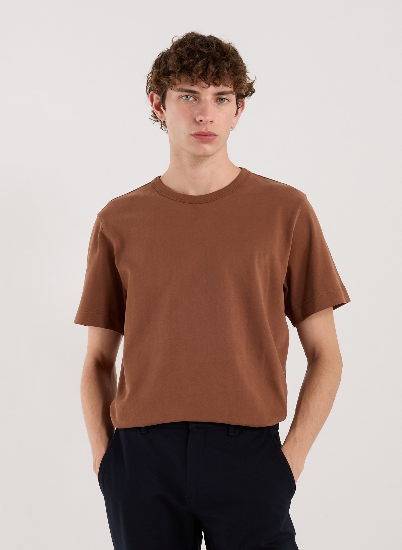 SELECTED Organic cotton round-neck T-shirt Brown