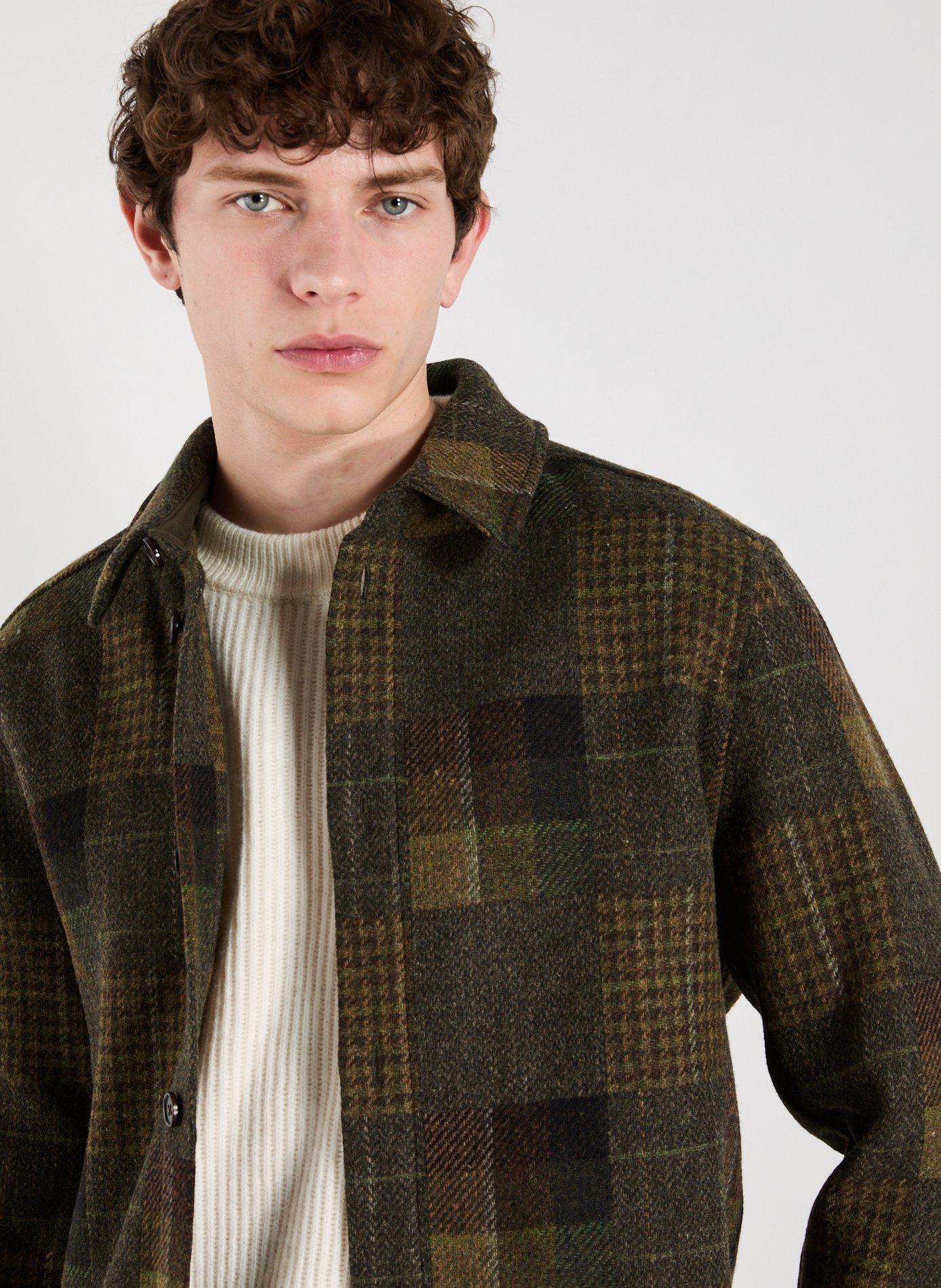 Chemise à carreaux col classique en laine LES DEUX Vert