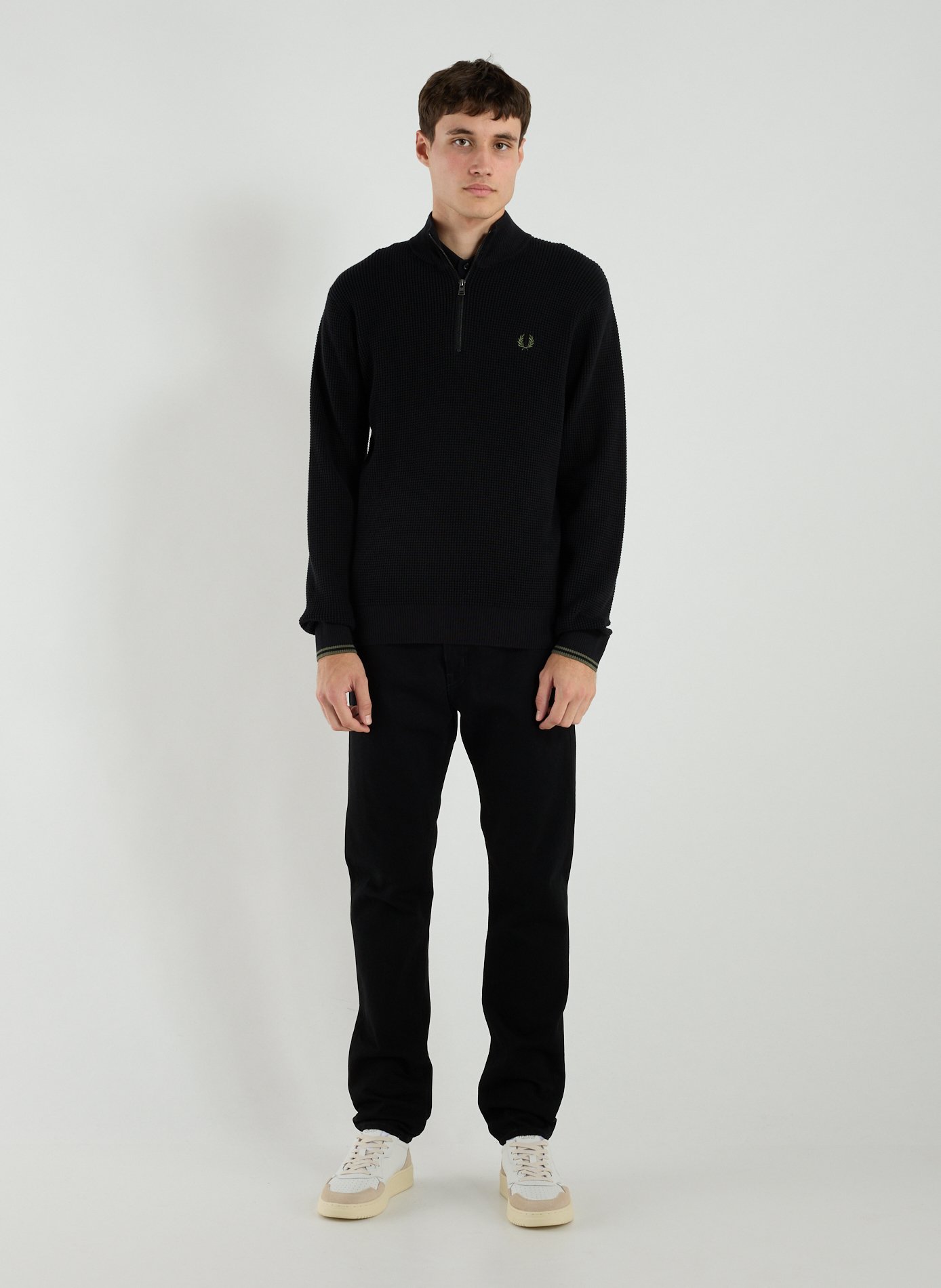 Pull gaufré en coton FRED PERRY Noir