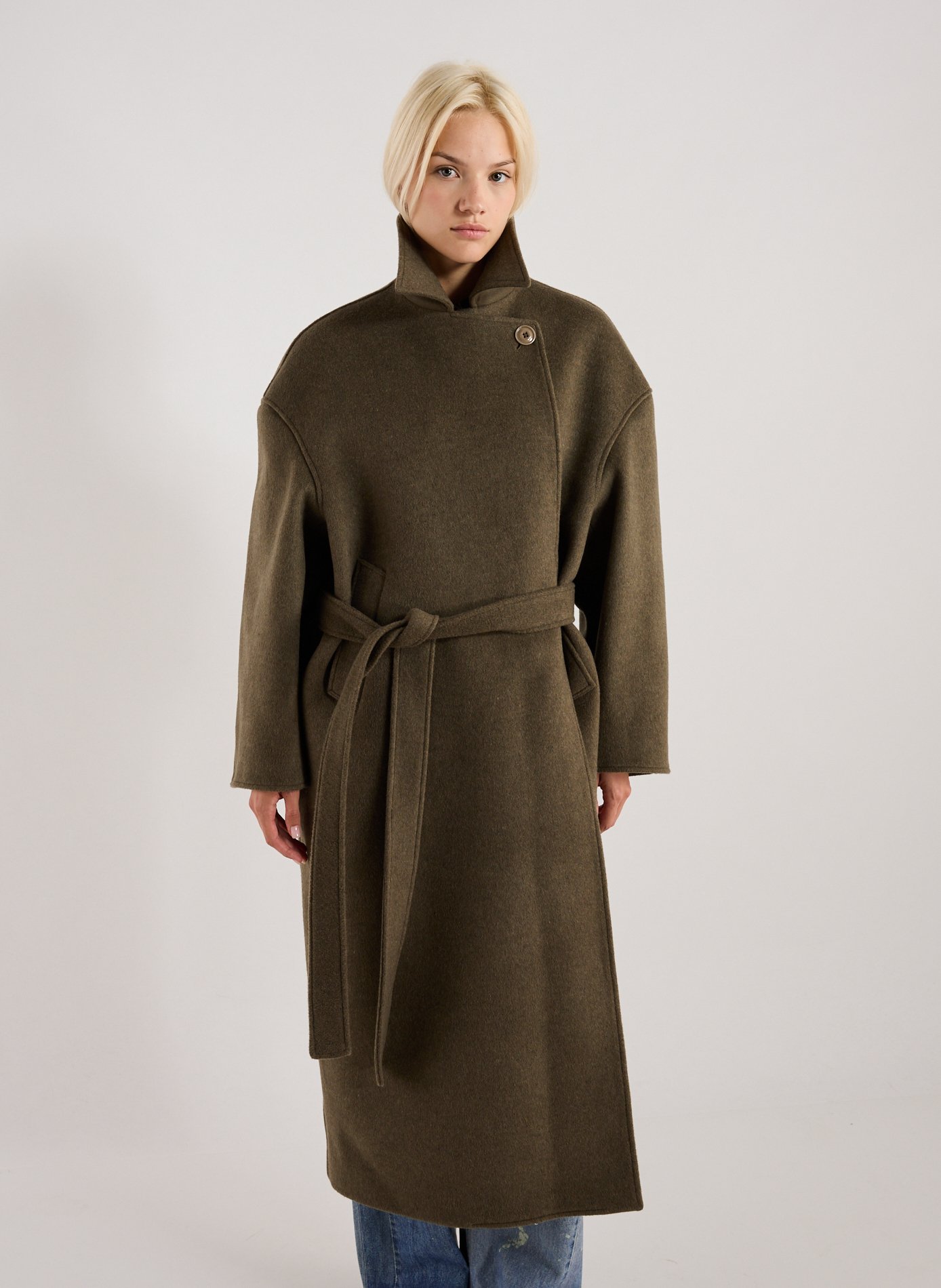 OUR LEGACY Classic Wool Blend Coat with Collar Khaki
