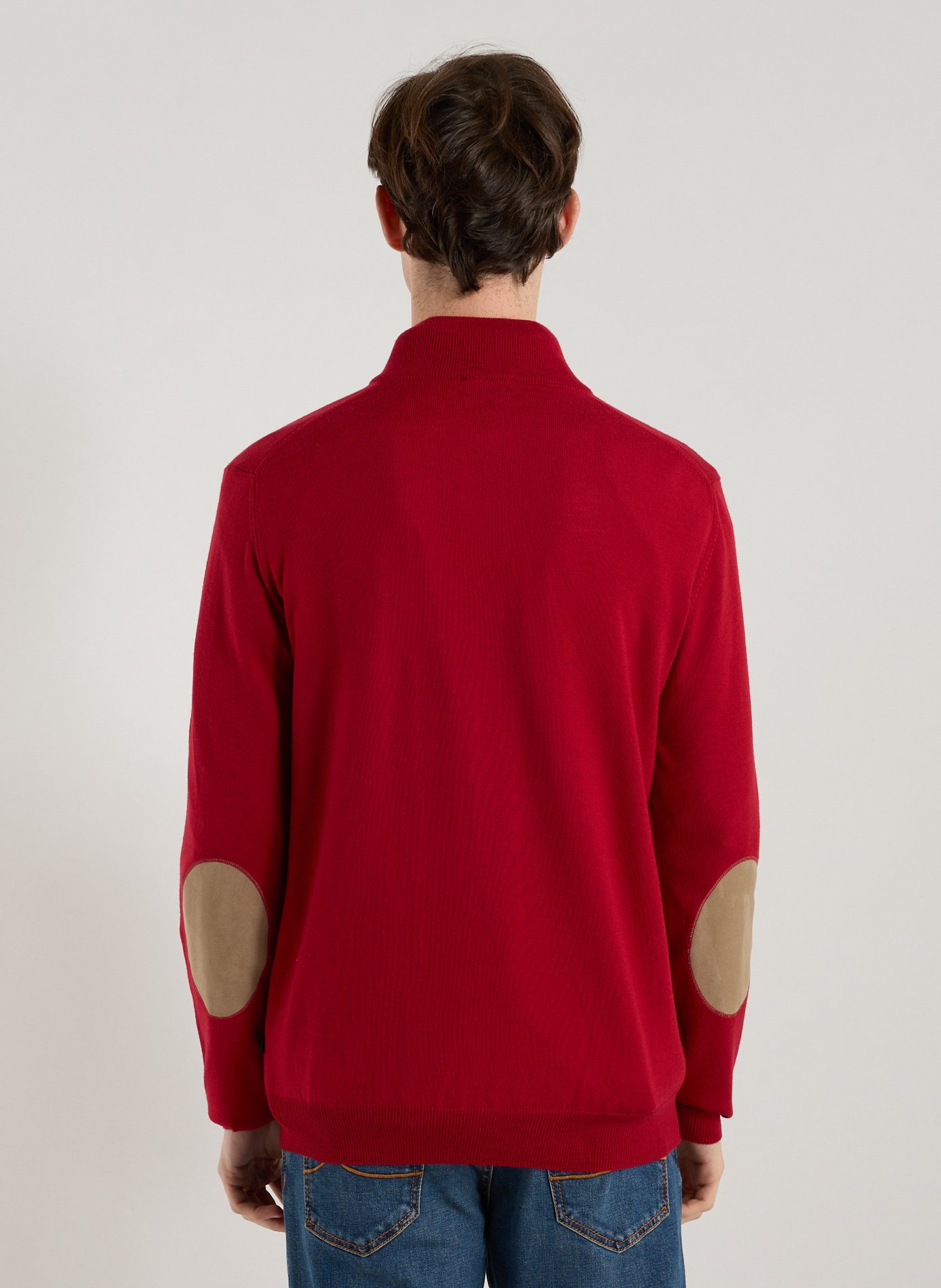 Pull col zippé en laine mérinos FACONNABLE Rouge