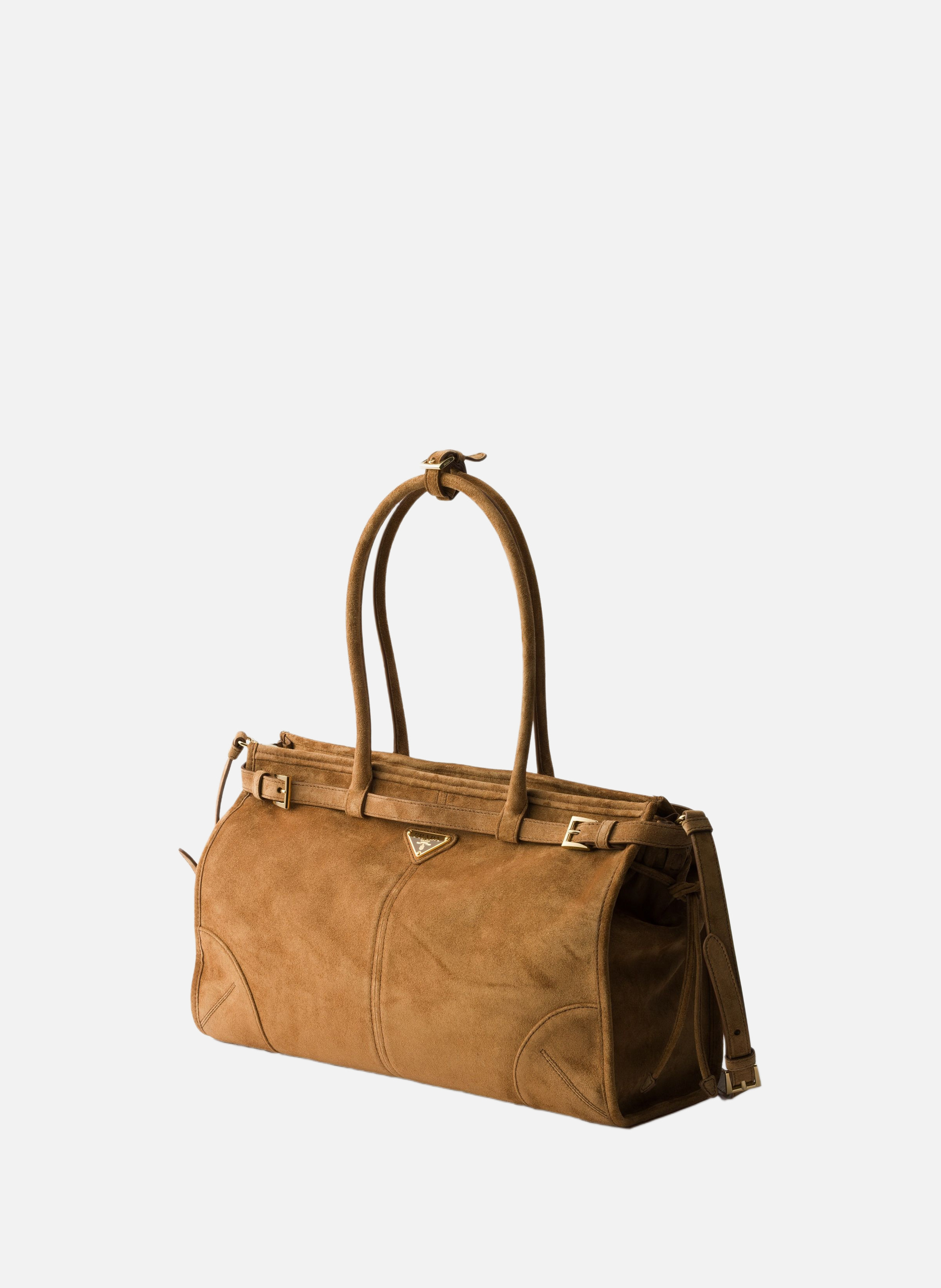 Grand sac à main prada bonnie en veau velours PRADA Marron