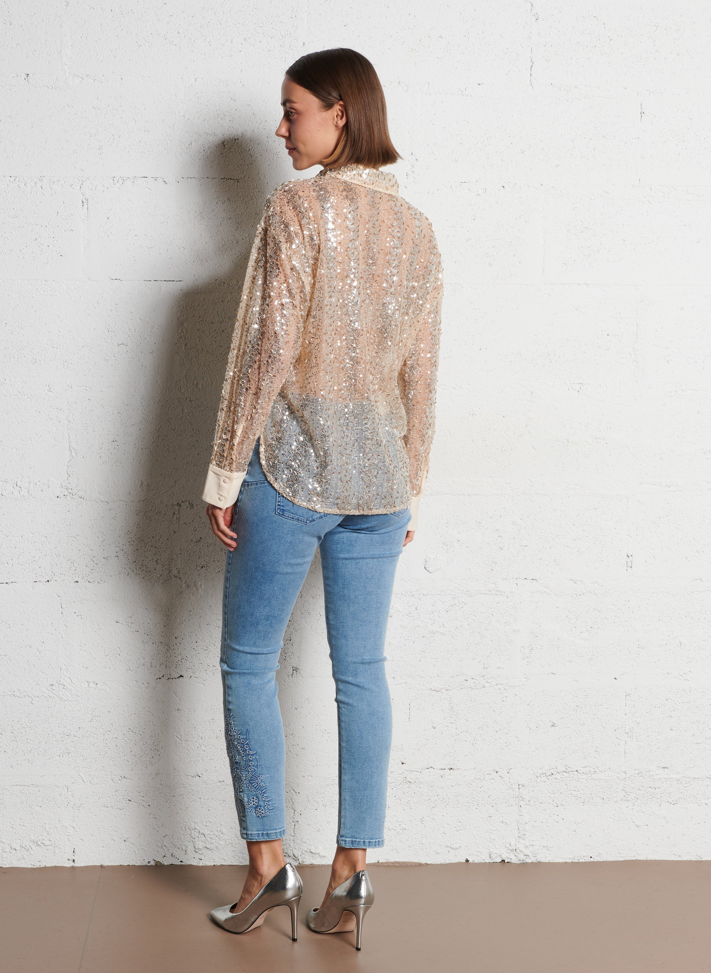 Chemise droite à strass et perles IKKS Doré