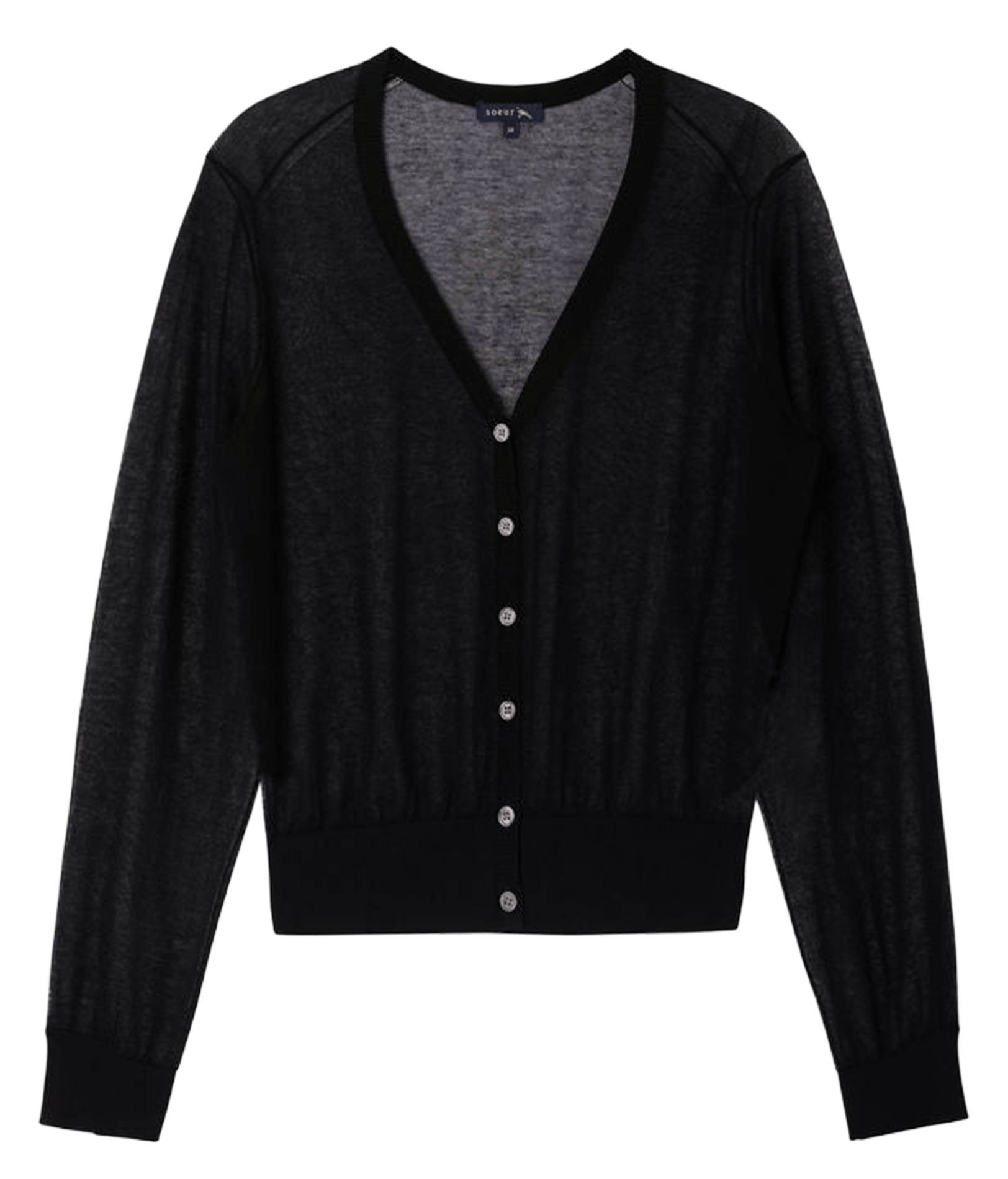 Cardigan col V en coton mélangé Etretat SOEUR Noir