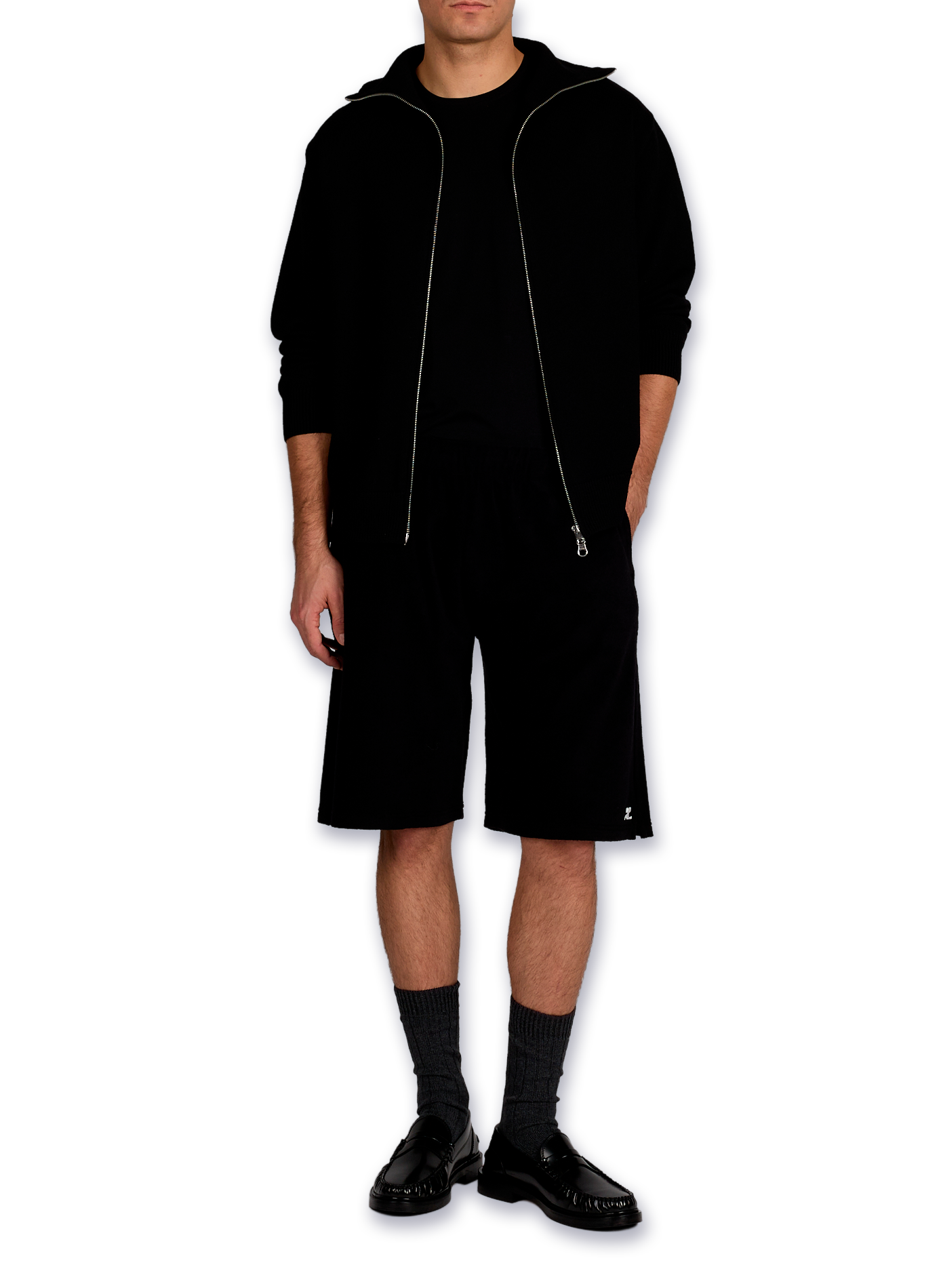 Pull côtelé à col montant en laine mérinos COURRÈGES Noir