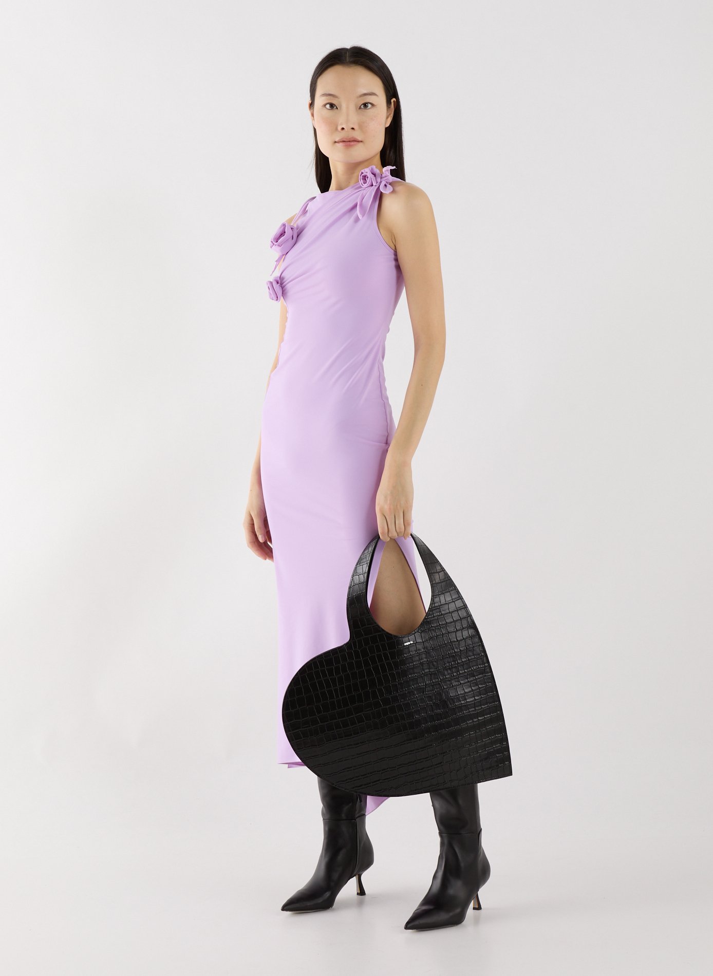 Sac épaule coeur peau de crocodile en cuir COPERNI Noir