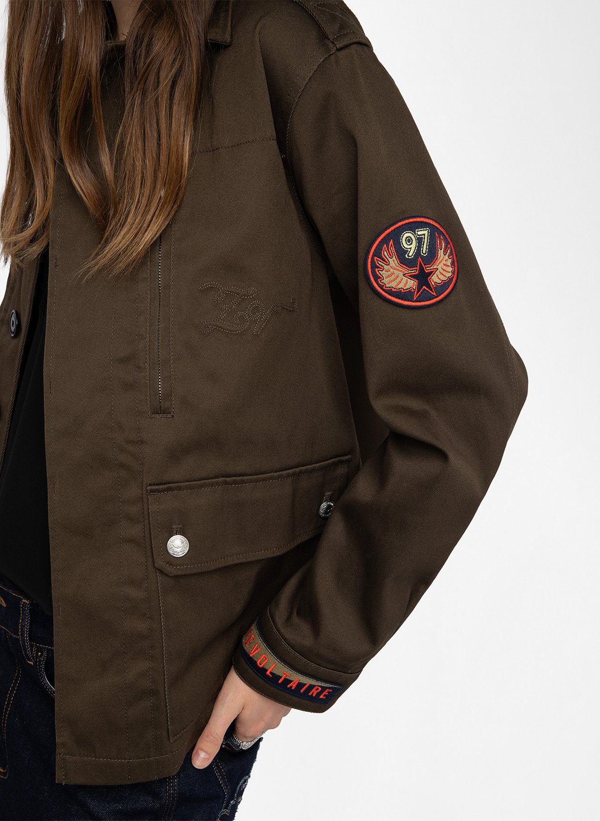 Veste droite unie en coton kid ZADIG&VOLTAIRE Vert