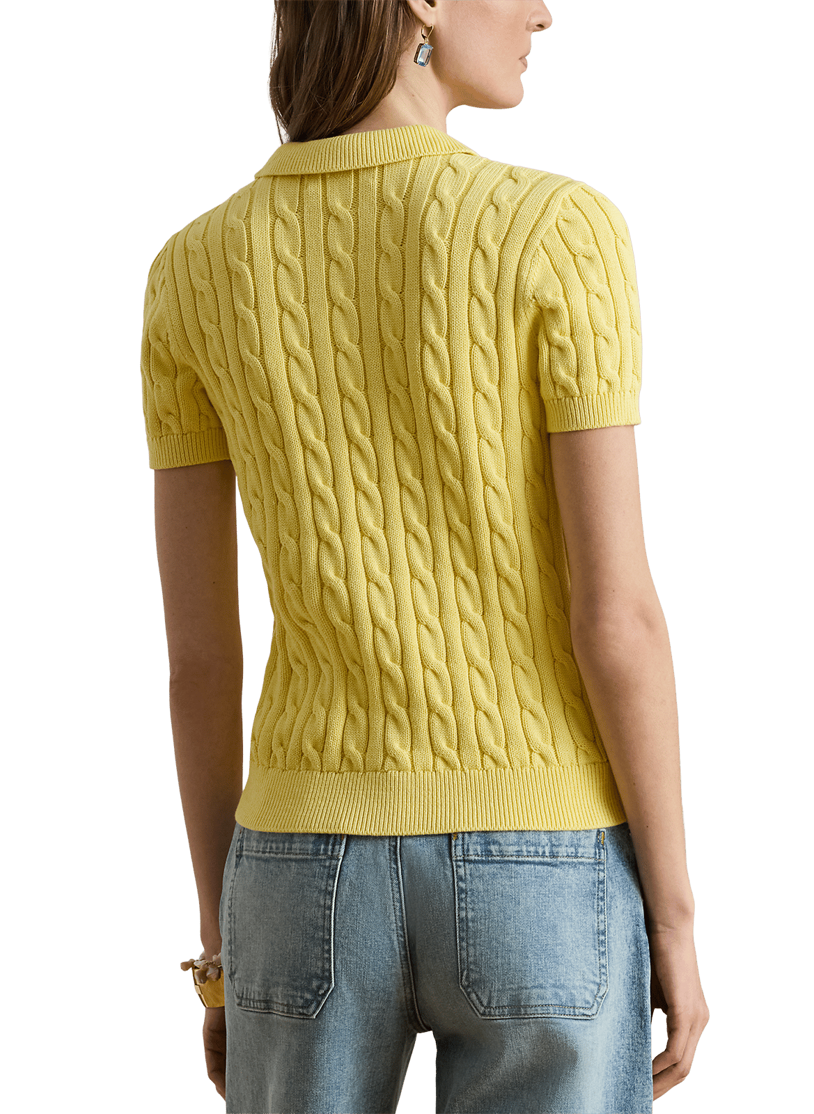 Trui met gevlochten polo kraag van katoen Geel