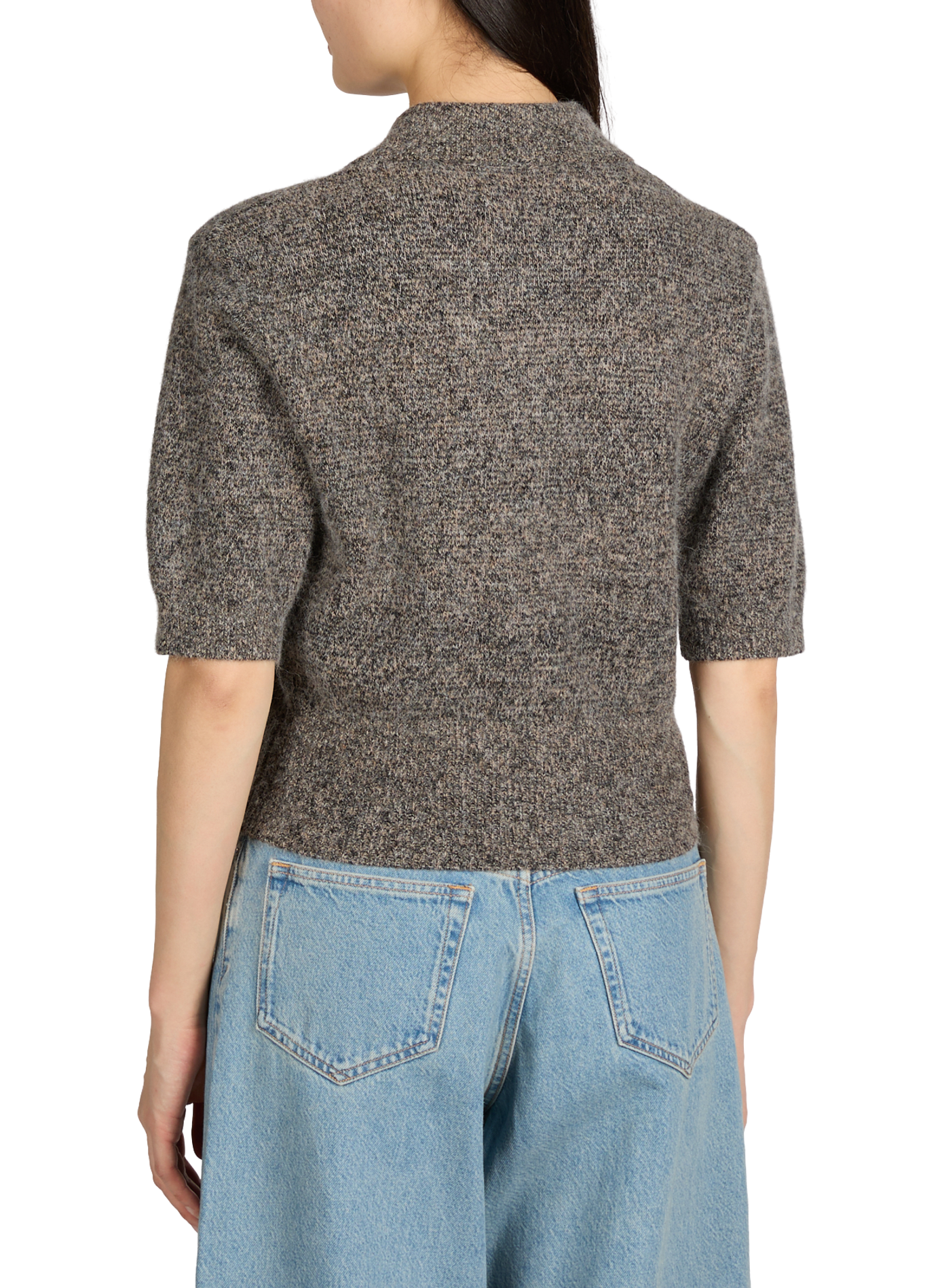 Fitted short-sleeve wool blend cardigan SAMSOE SAMSOE Brown