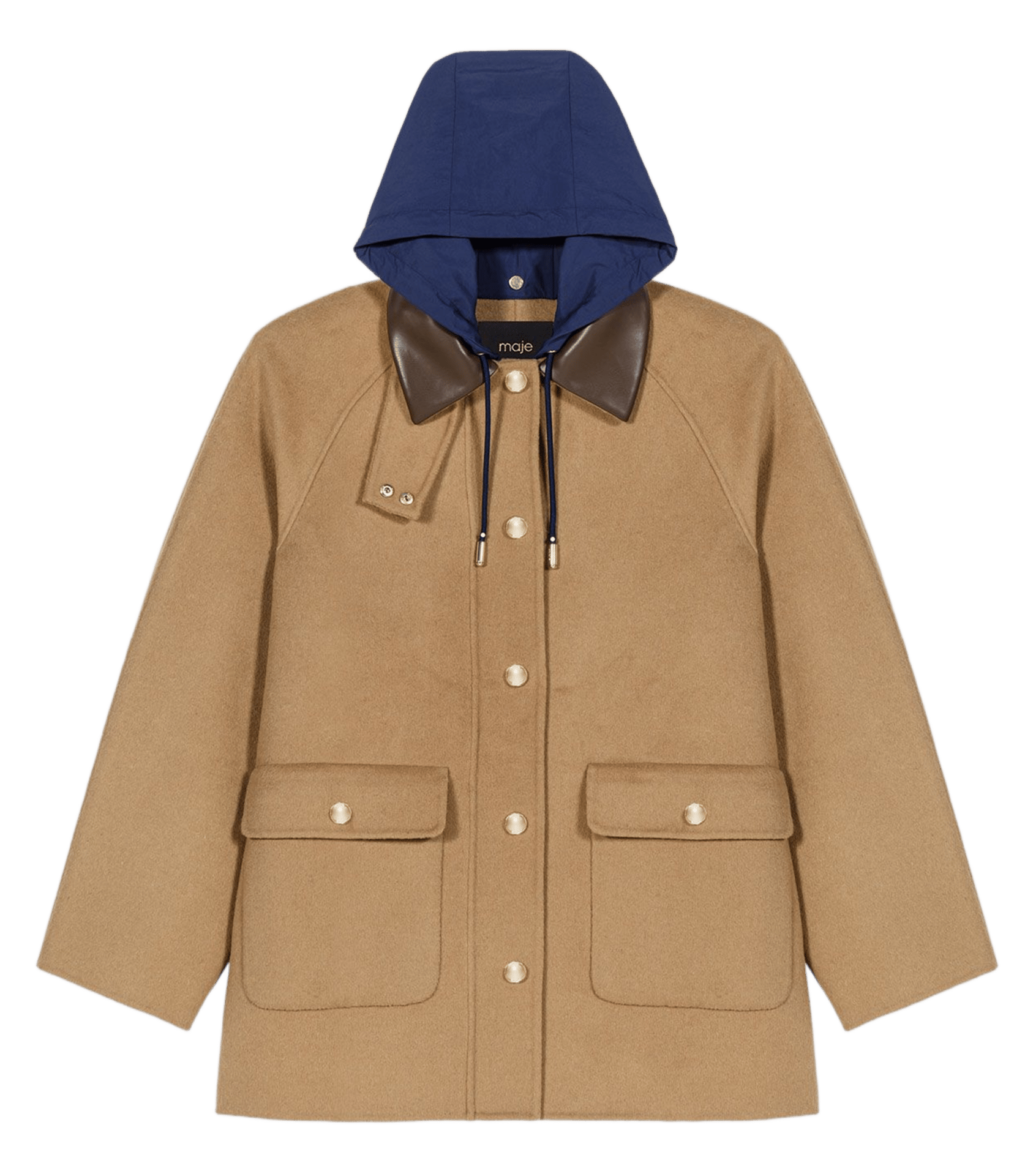 Manteau droit boutonné en laine mélangée MAJE Beige