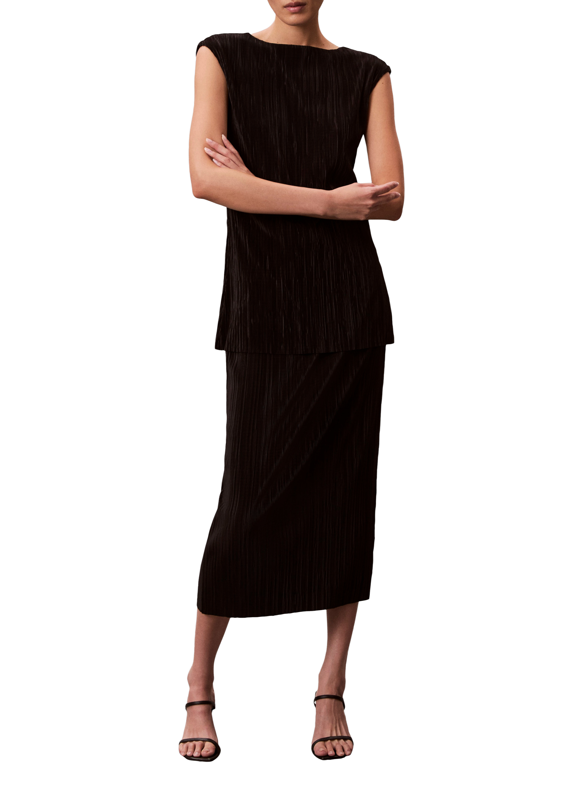 Pleated midi pencil skirt CALVIN KLEIN Black