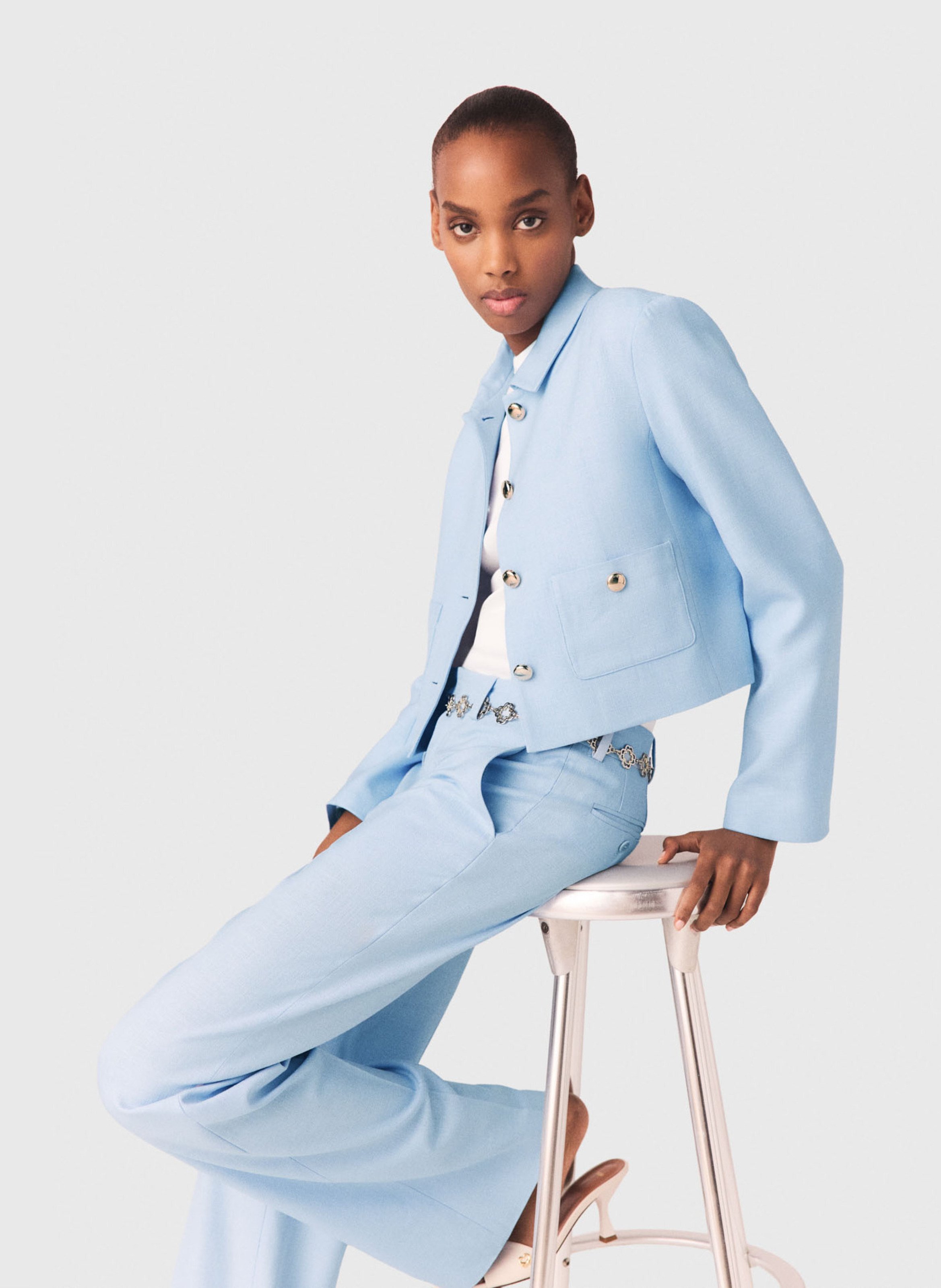 Veste droite courte unie à boutons MAJE Bleu