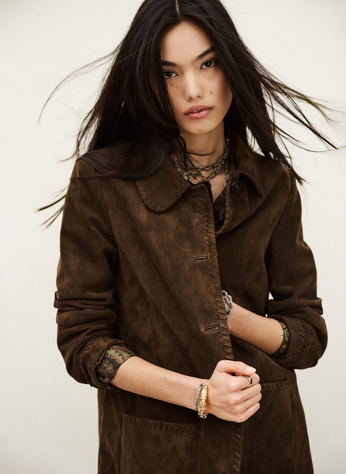 Manteau col classique en cuir maena BA&SH Marron