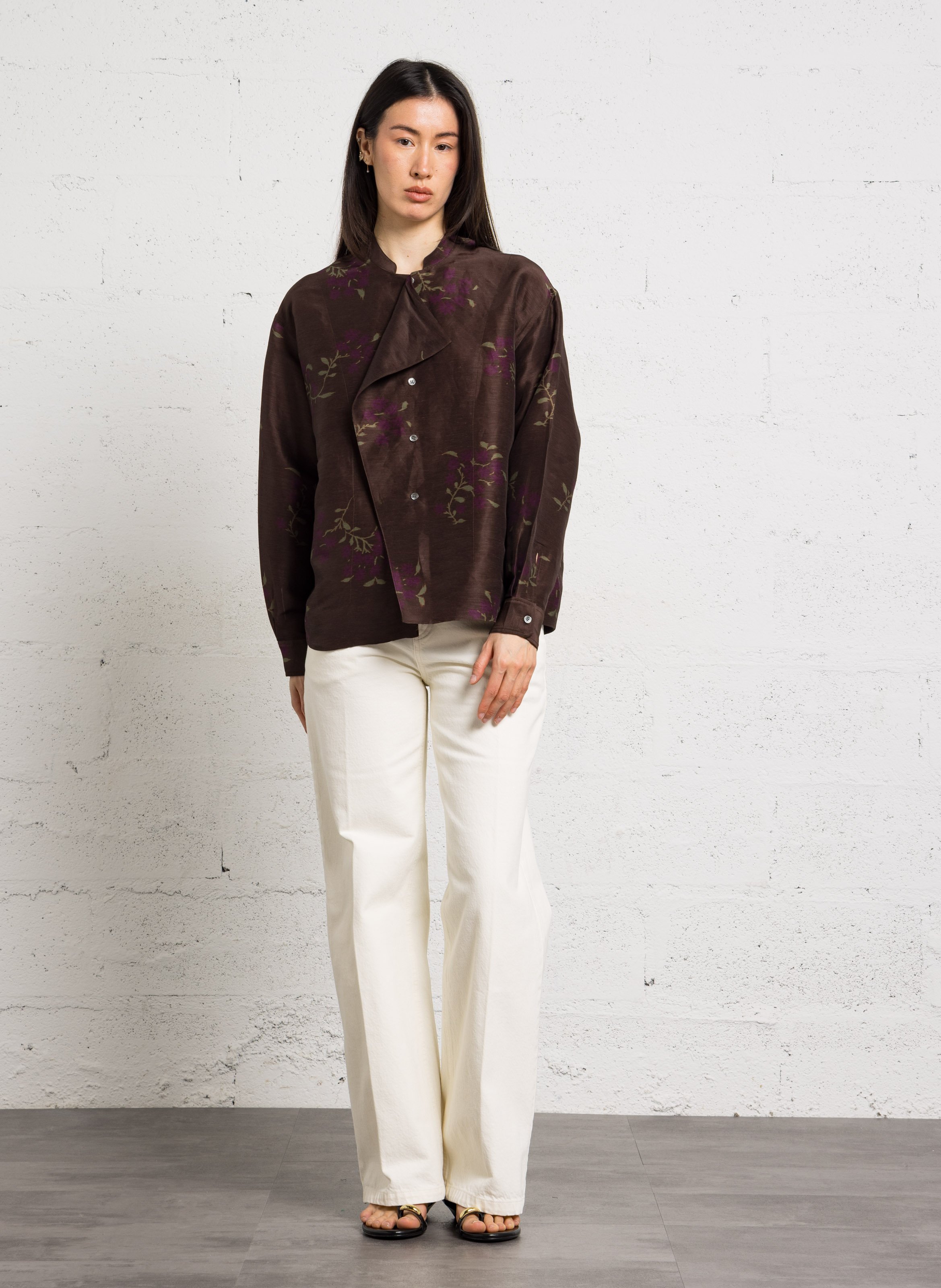 Blouse col mao en lin mélangé hampton SOEUR Marron