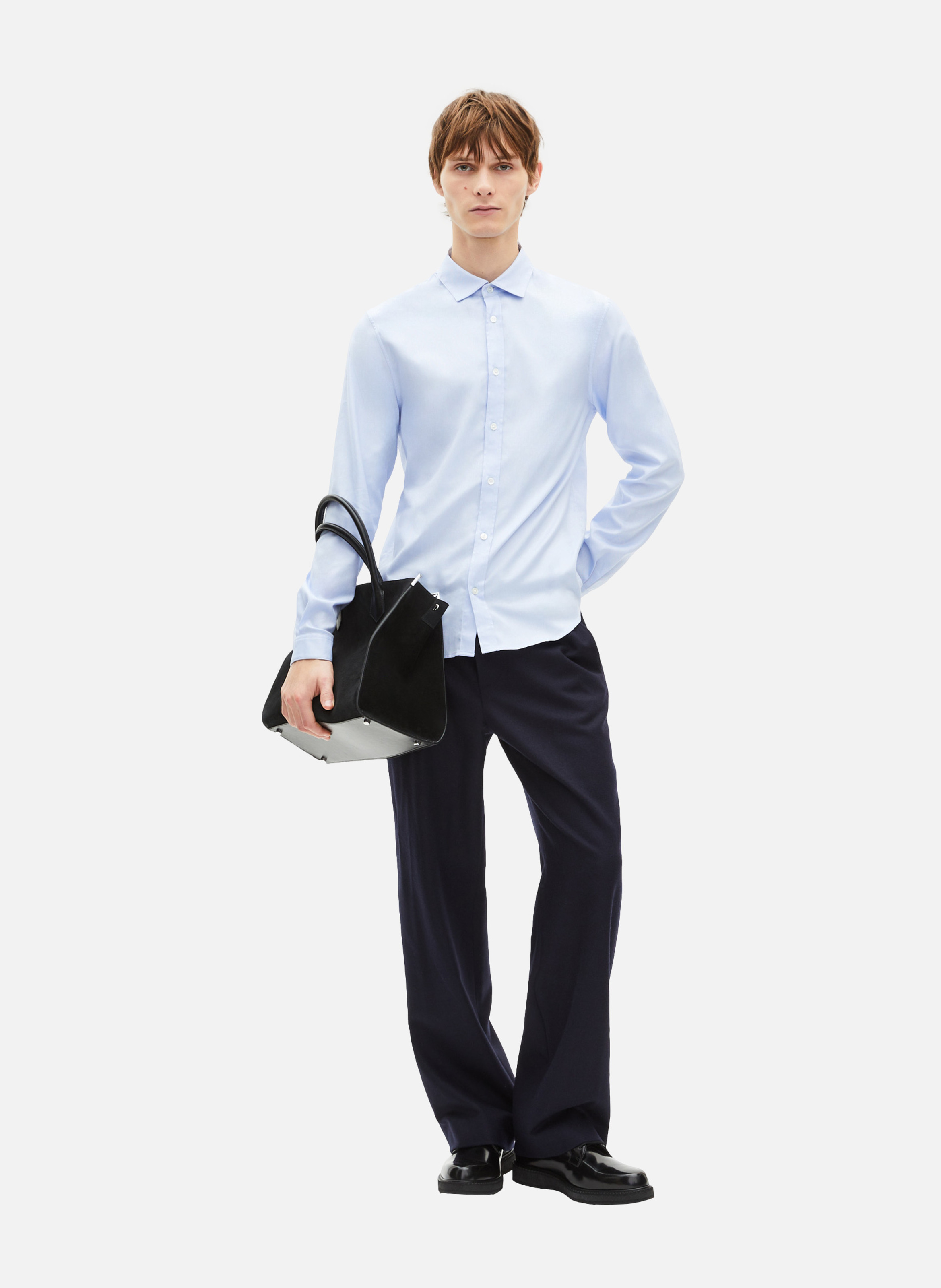 Chemise col italien Bleu