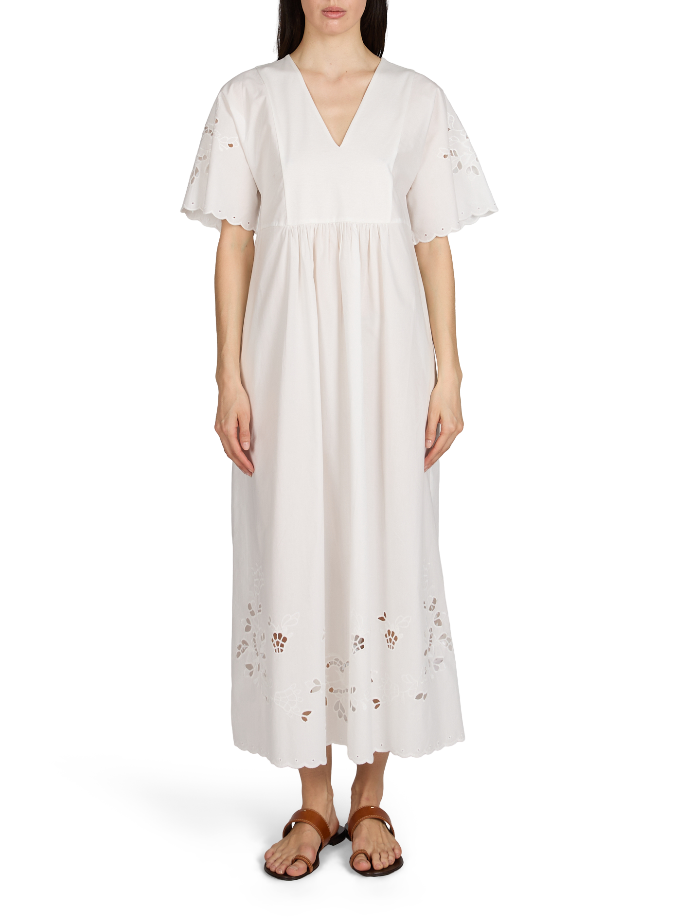 Cotton V-neck dress with embroidery details MAX MARA WEEK END White