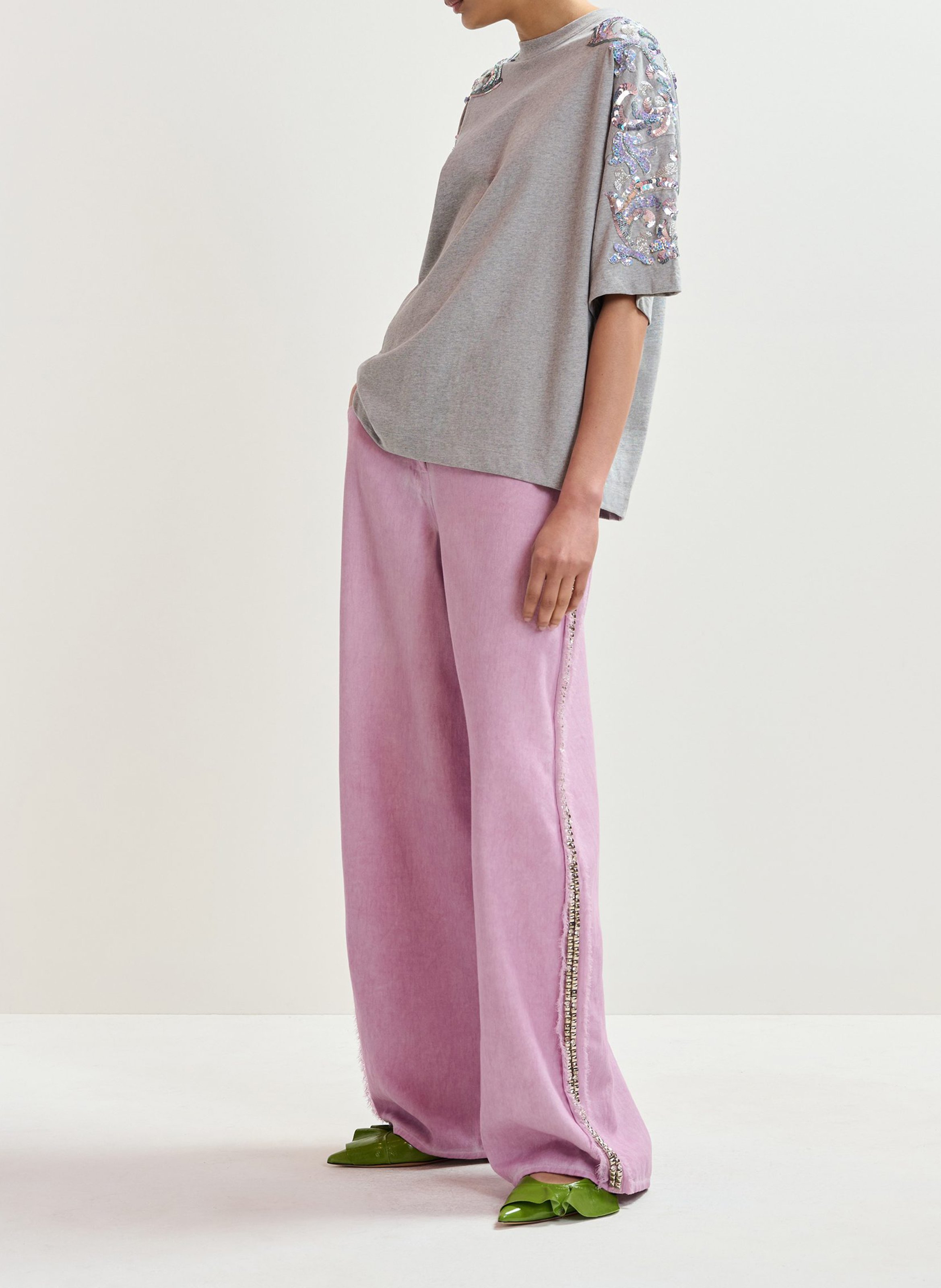 Tee-shirt ample à perles jangoo Gris
