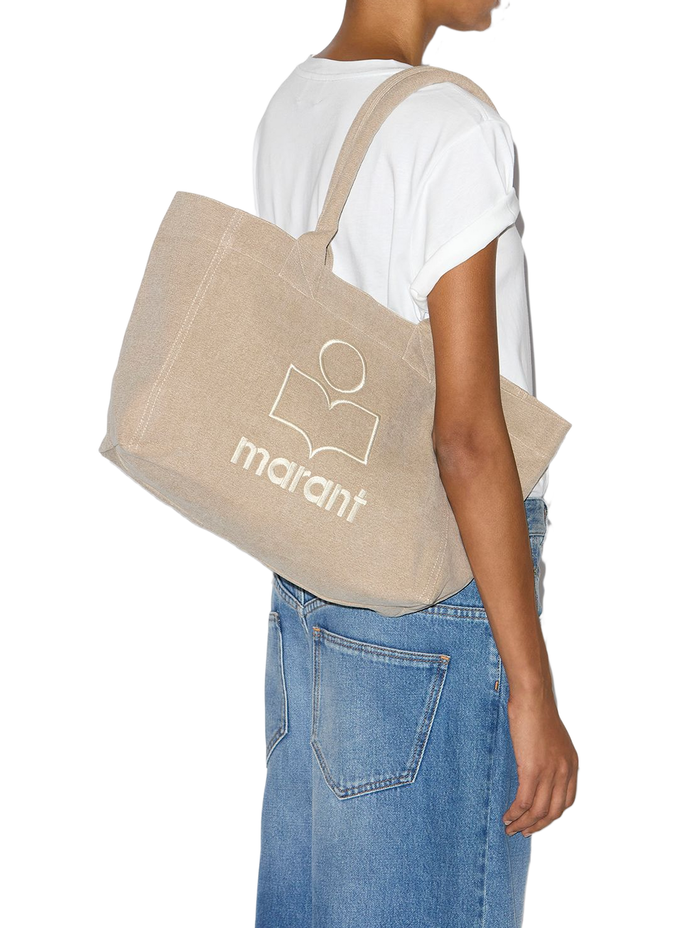 Yenky Zipped logo washed cotton tote bag ISABEL MARANT Beige