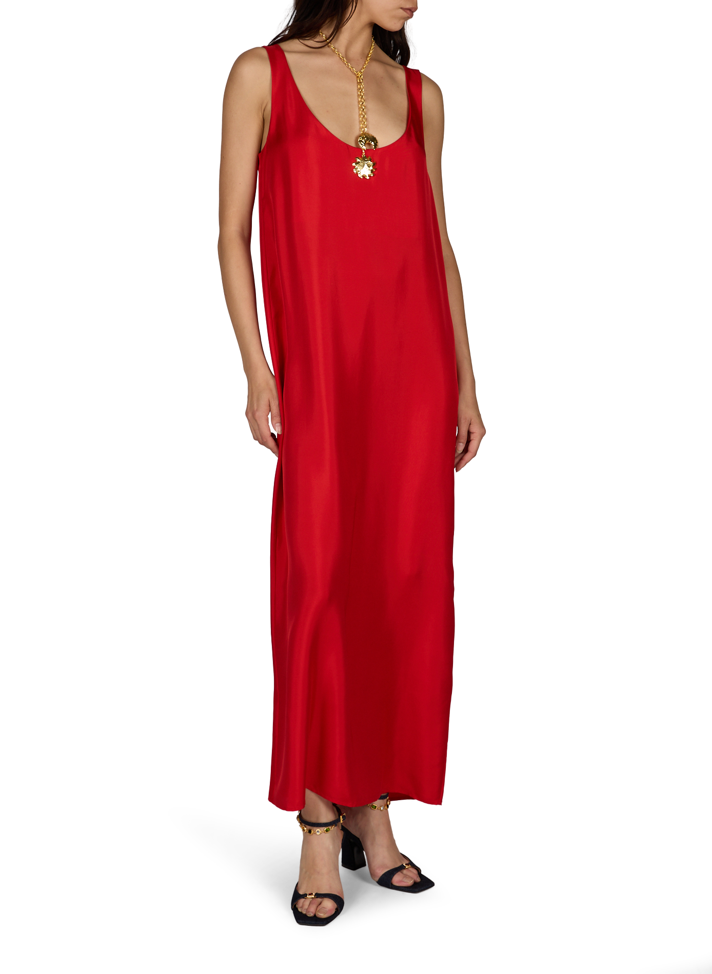Sleeveless round neck silk dress ROHE FRAMES Red