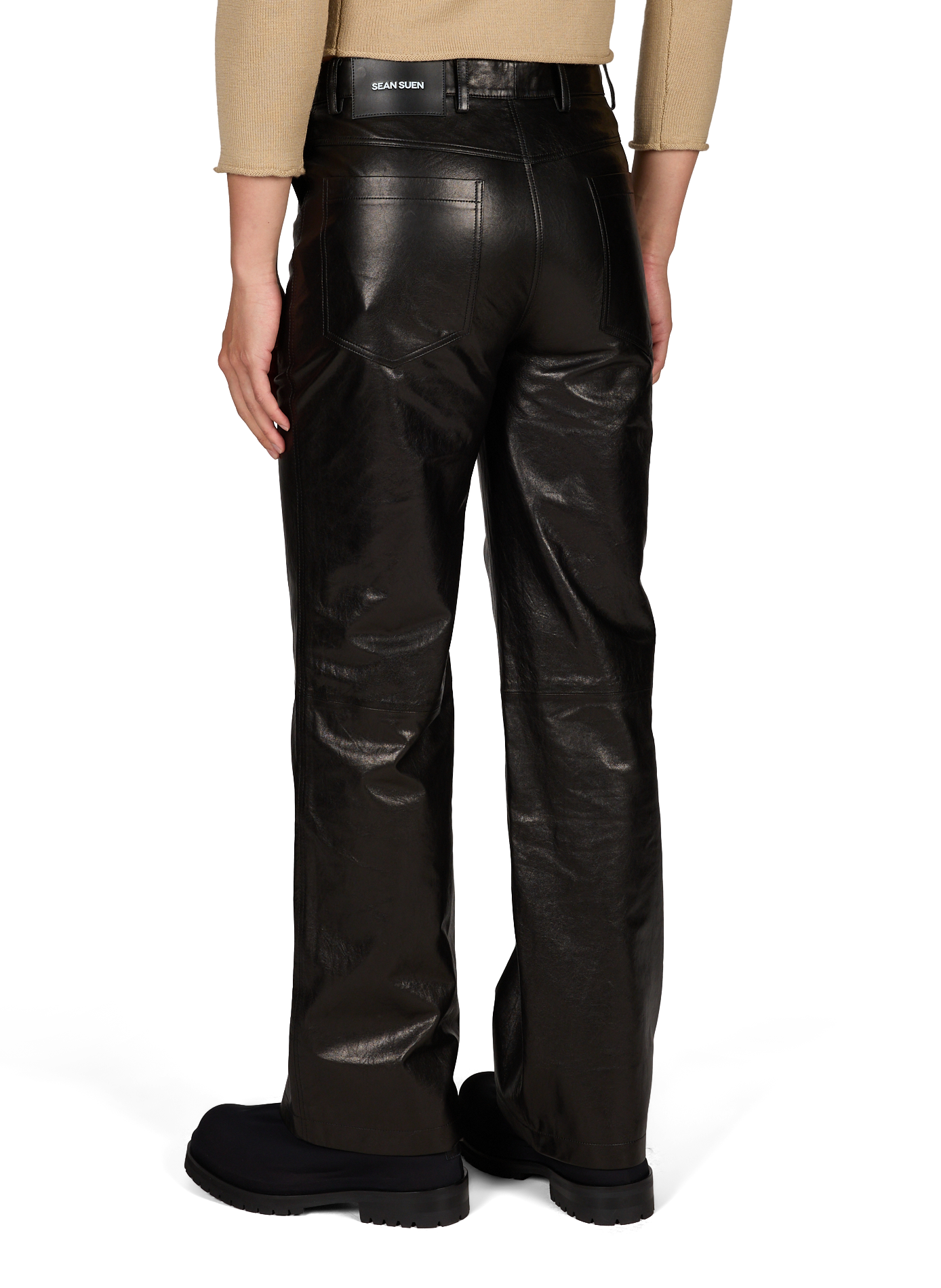 Straight leather pants in lambskin SEAN SUEN Black