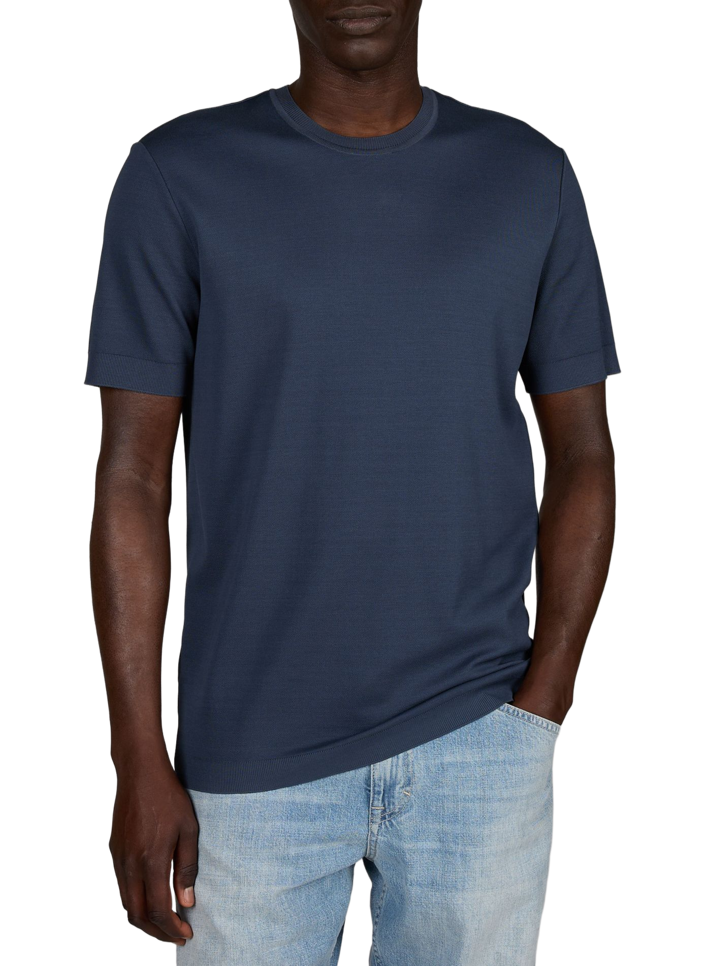 T-Shirt aus Baumwolle in einfarbigem geradem Schnitt ETON Blau