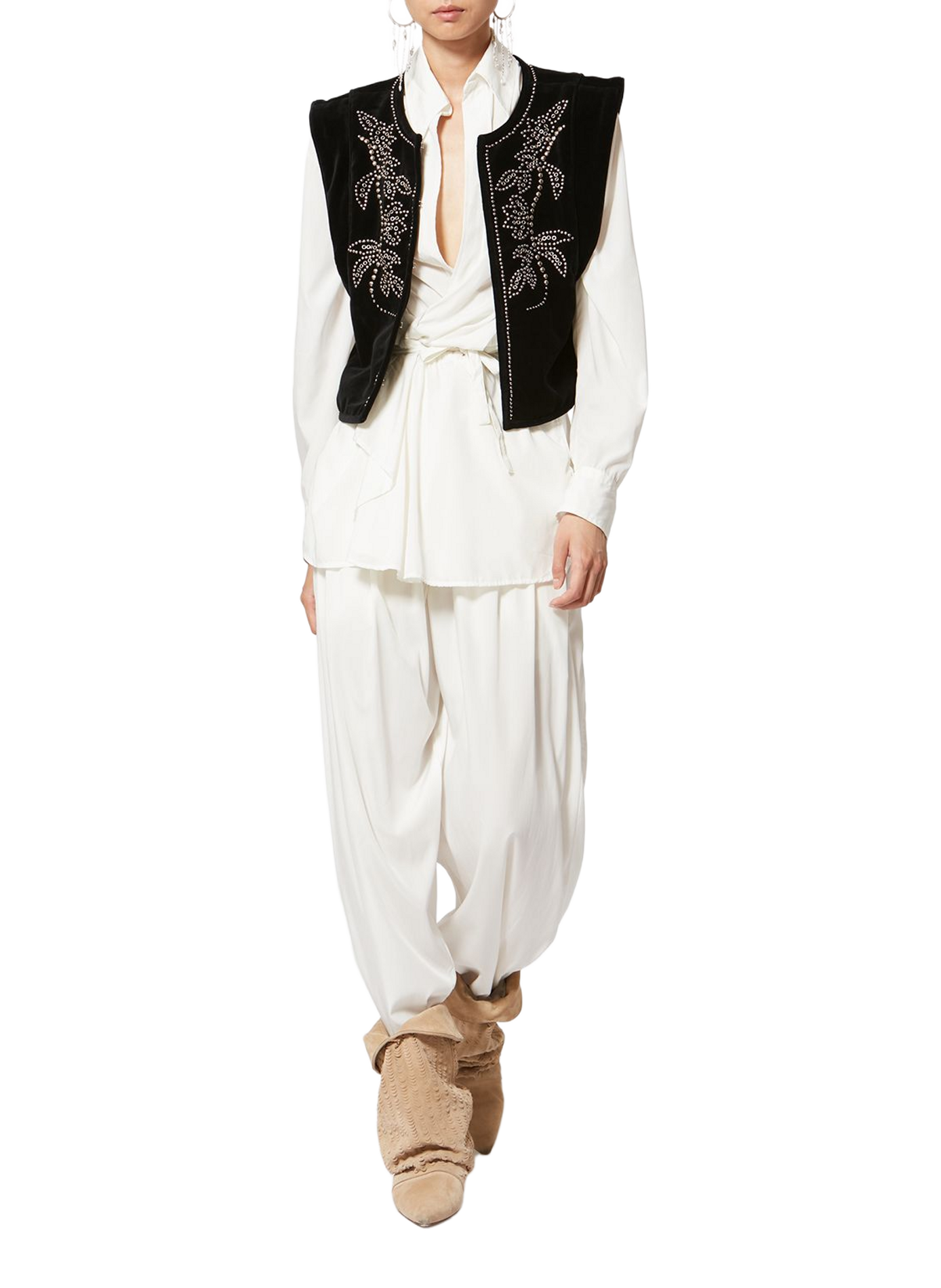 Mouwloos vestje met studs van fluweelkatoen ISABEL MARANT Zwart