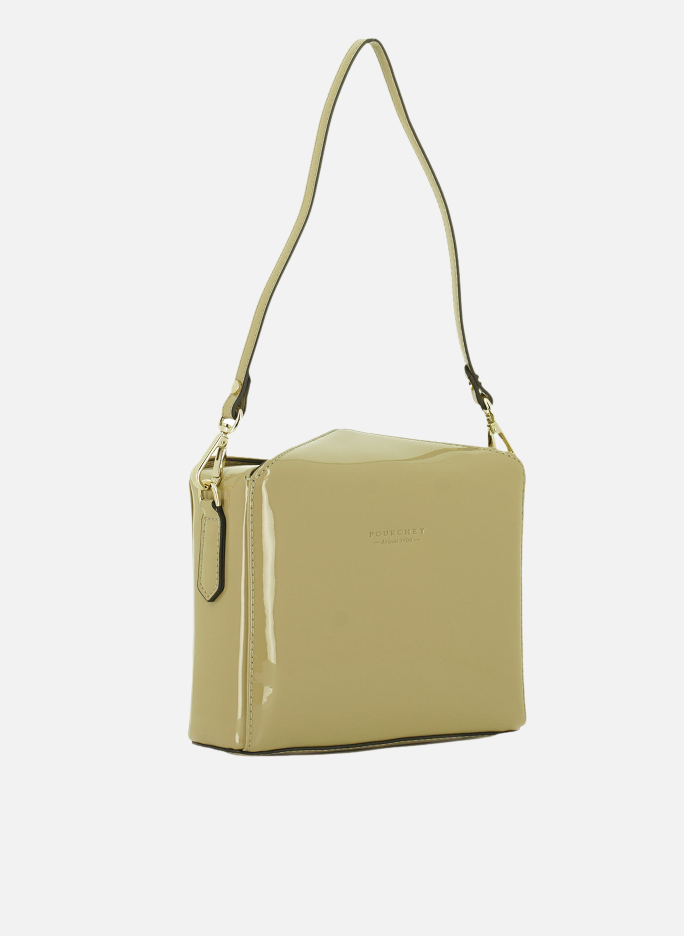 Cassetta vernis | sac porté épaule en cuir de vachette | Beige POURCHET Femme