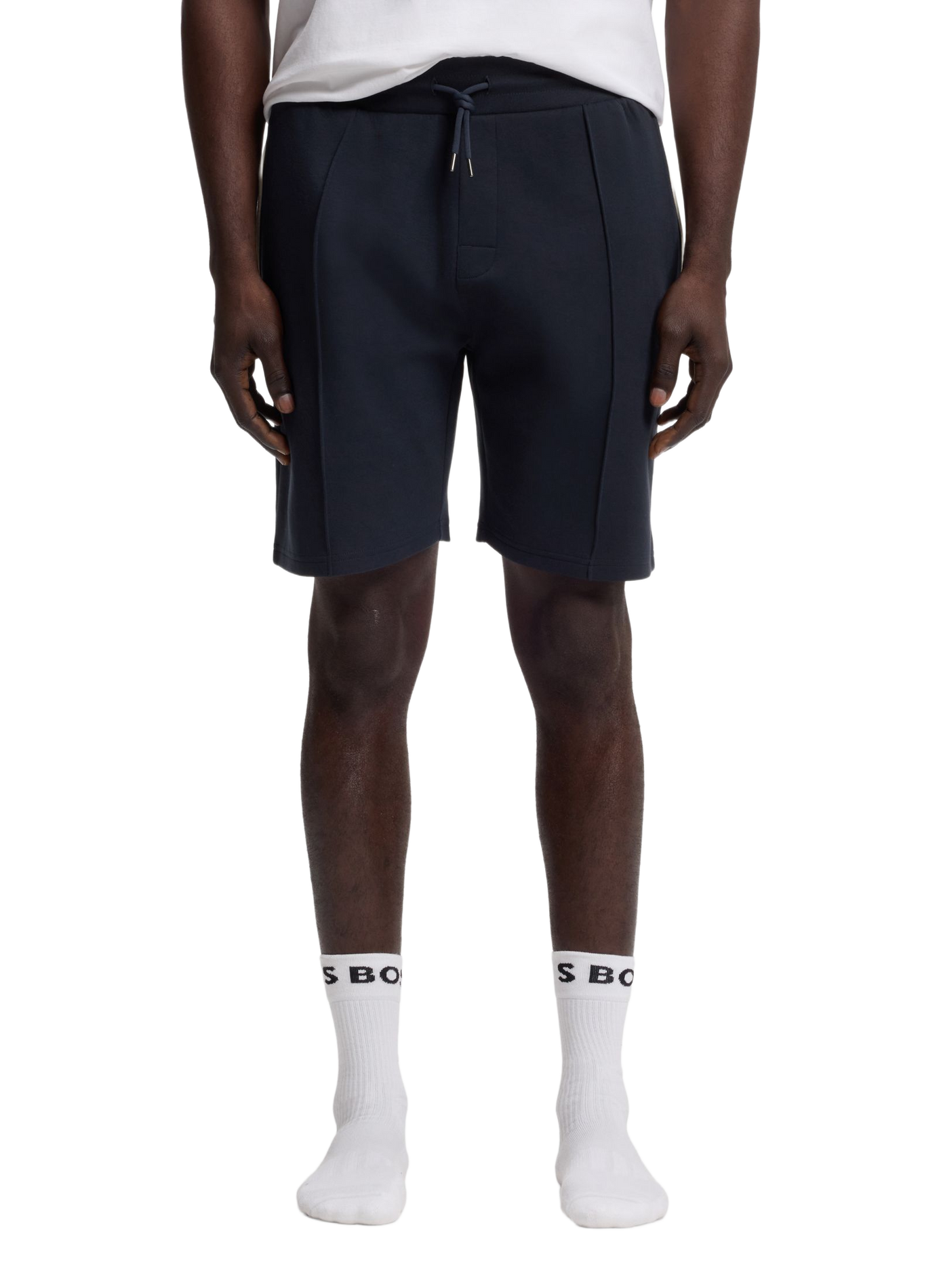 Bermudas rectos con logo en mezcla de algodón BOSS Azul