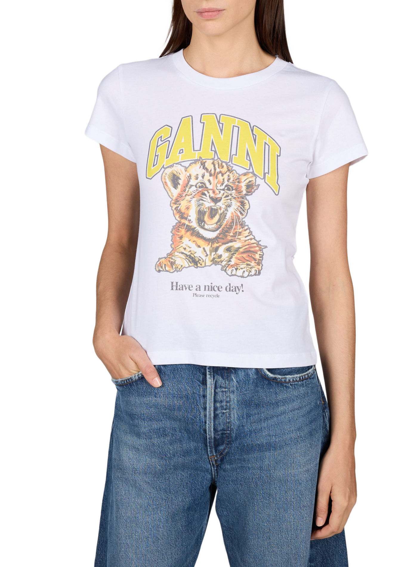 T-shirt imprimé tigre Baby Fit en coton GANNI Blanc