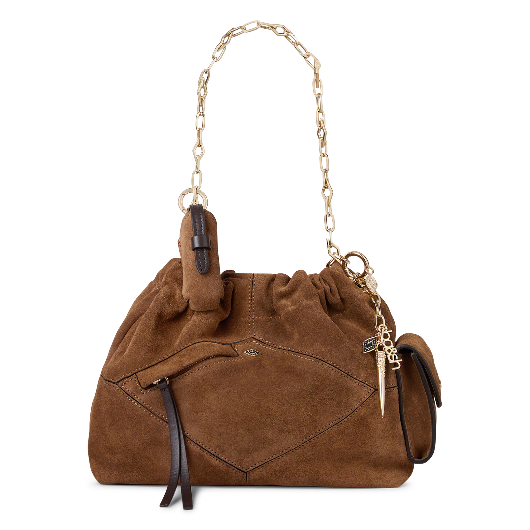 Schoudertas met ketting van mini suède lederen june tote BA&SH Bruin