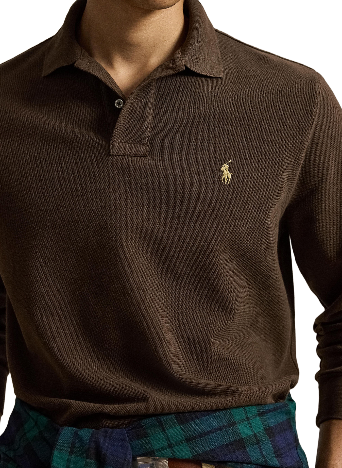 Polo manches longues droit en piqué de coton POLO RALPH LAUREN Beige