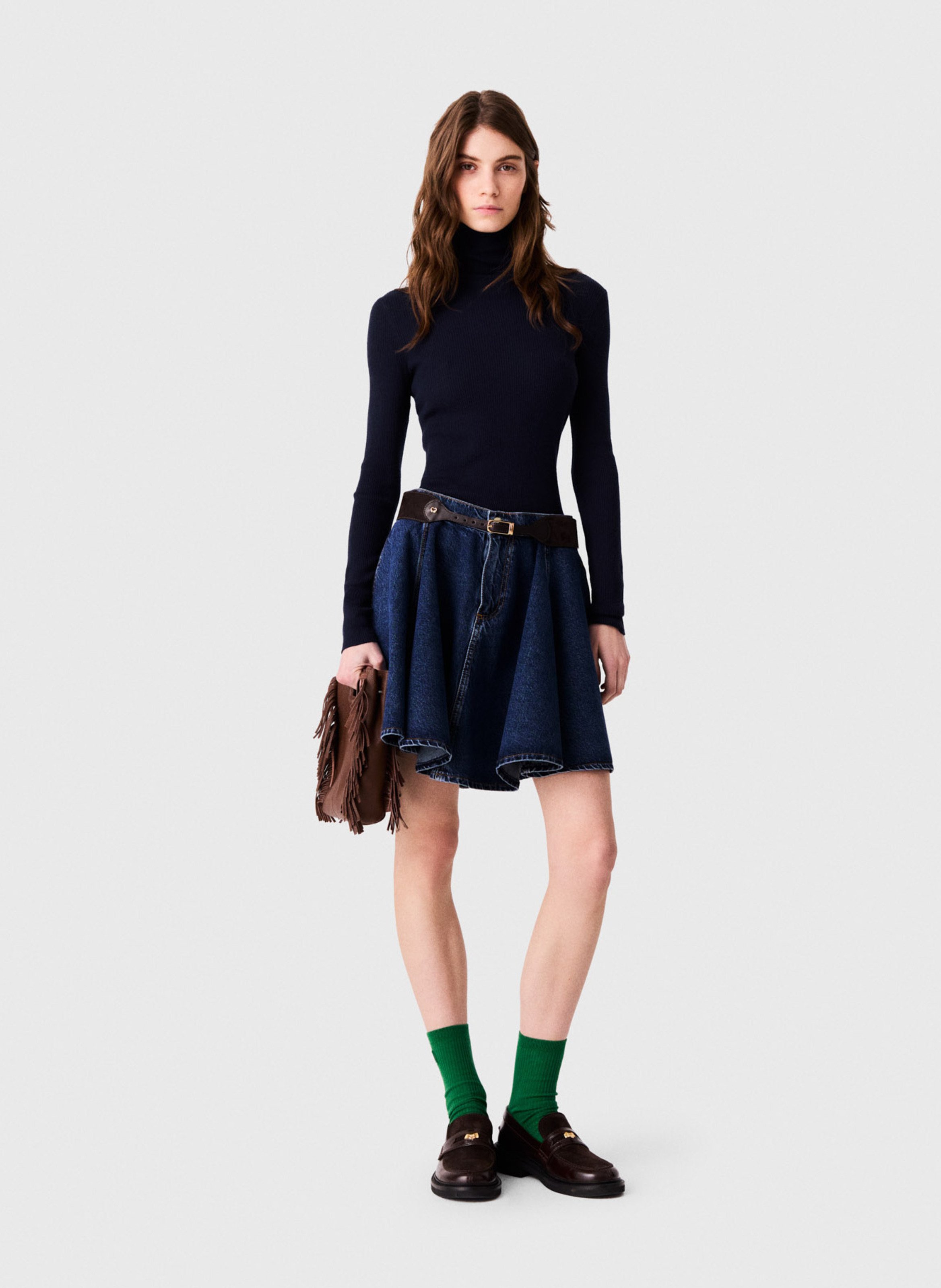 Pull moulant en laine et soie MAJE Bleu