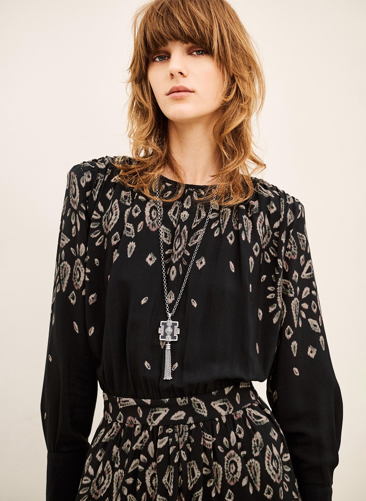 Robe longue col rond imprimée belline BA&SH Zwart