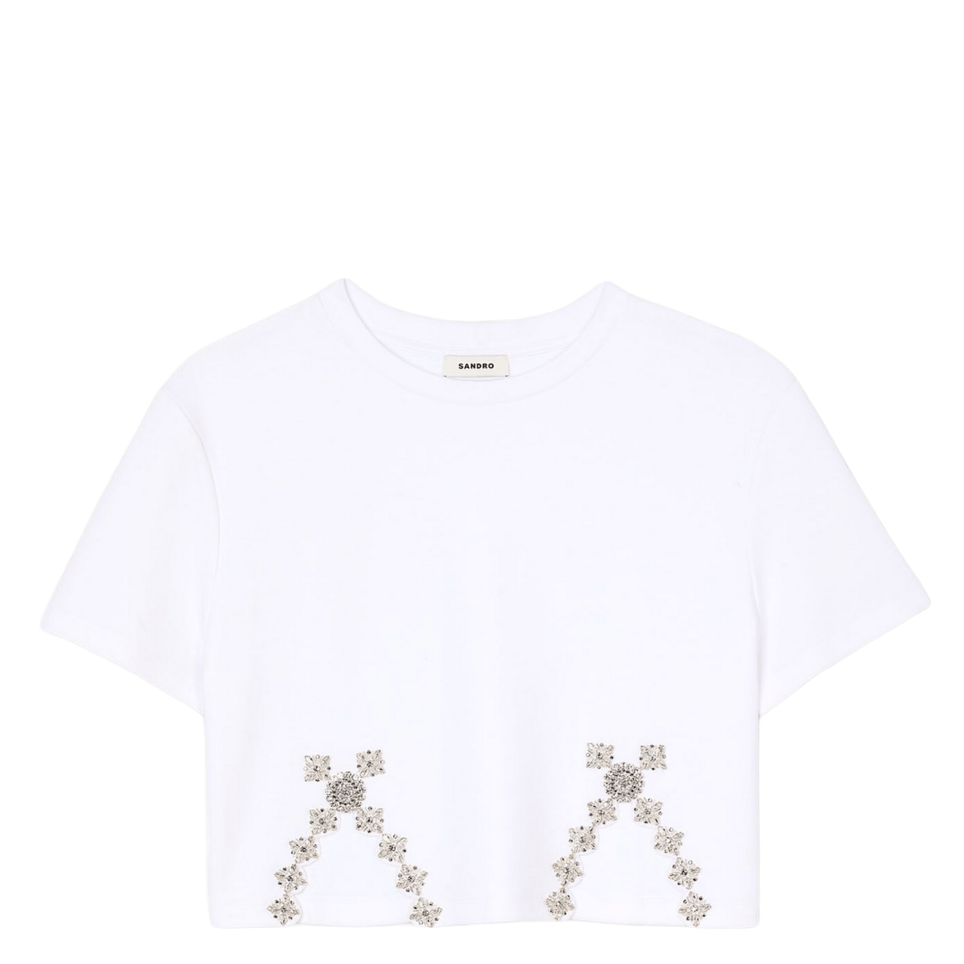 Tee-shirt court orné de strass en coton mélangé Blanc