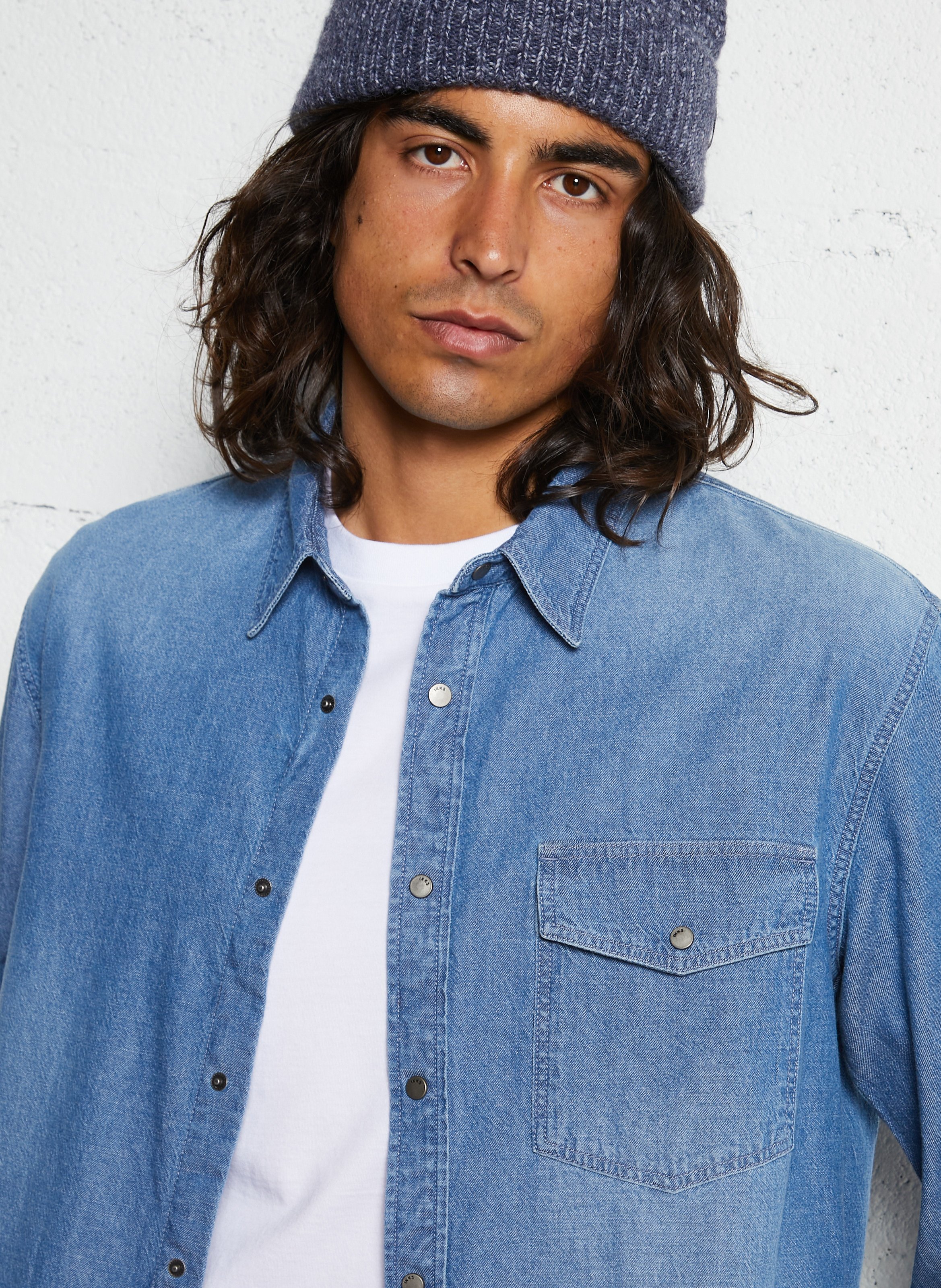 Chemise en jean droite boutonnée IKKS Bleu