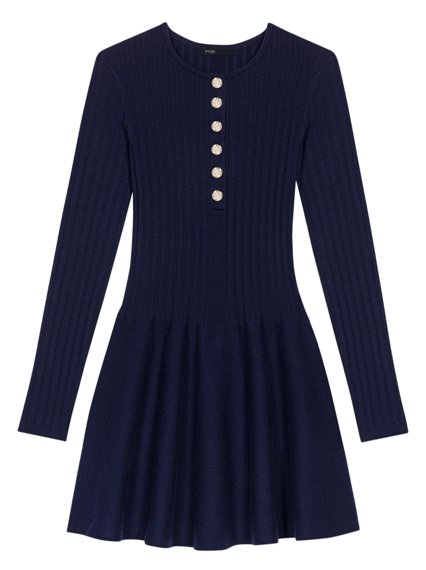 Robe courte boutonnée à col rond Bleu