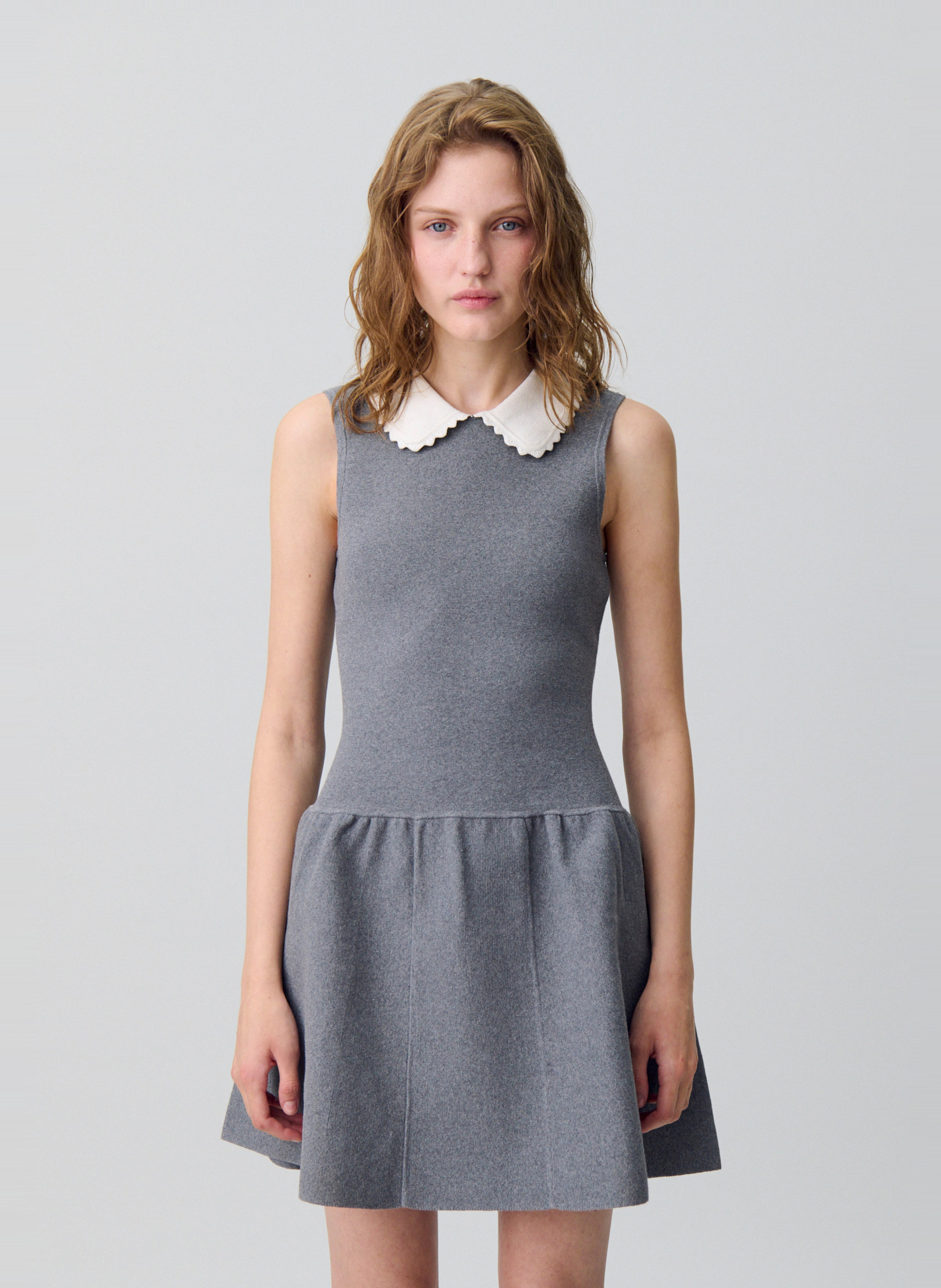 Robe midi col polo en coton mélangé mielec CLAUDIE PIERLOT Gris