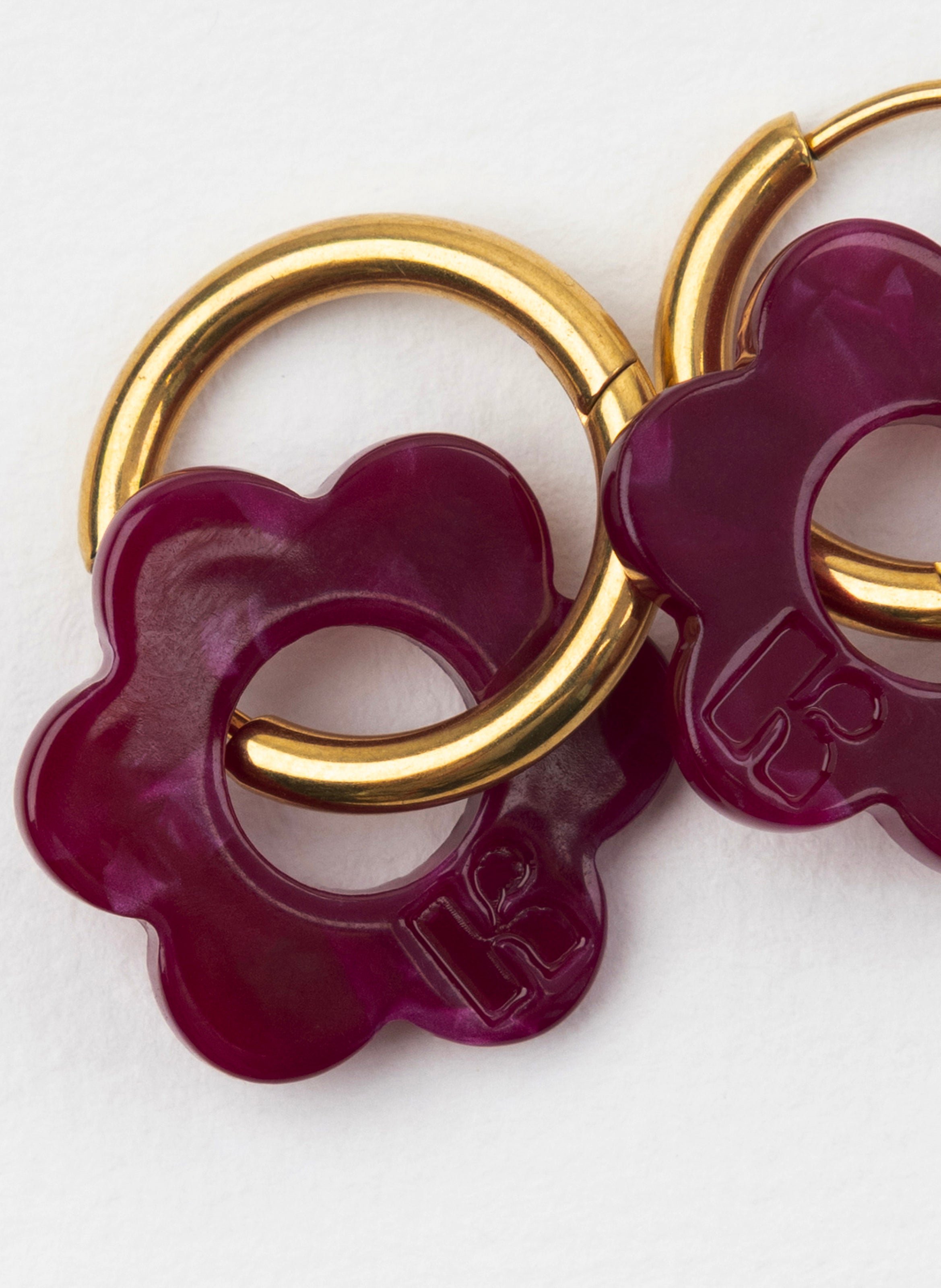 Boucles d'oreilles Baby Fleurette avec anneaux en acier inoxydable doré KURAGE GINZA Orange