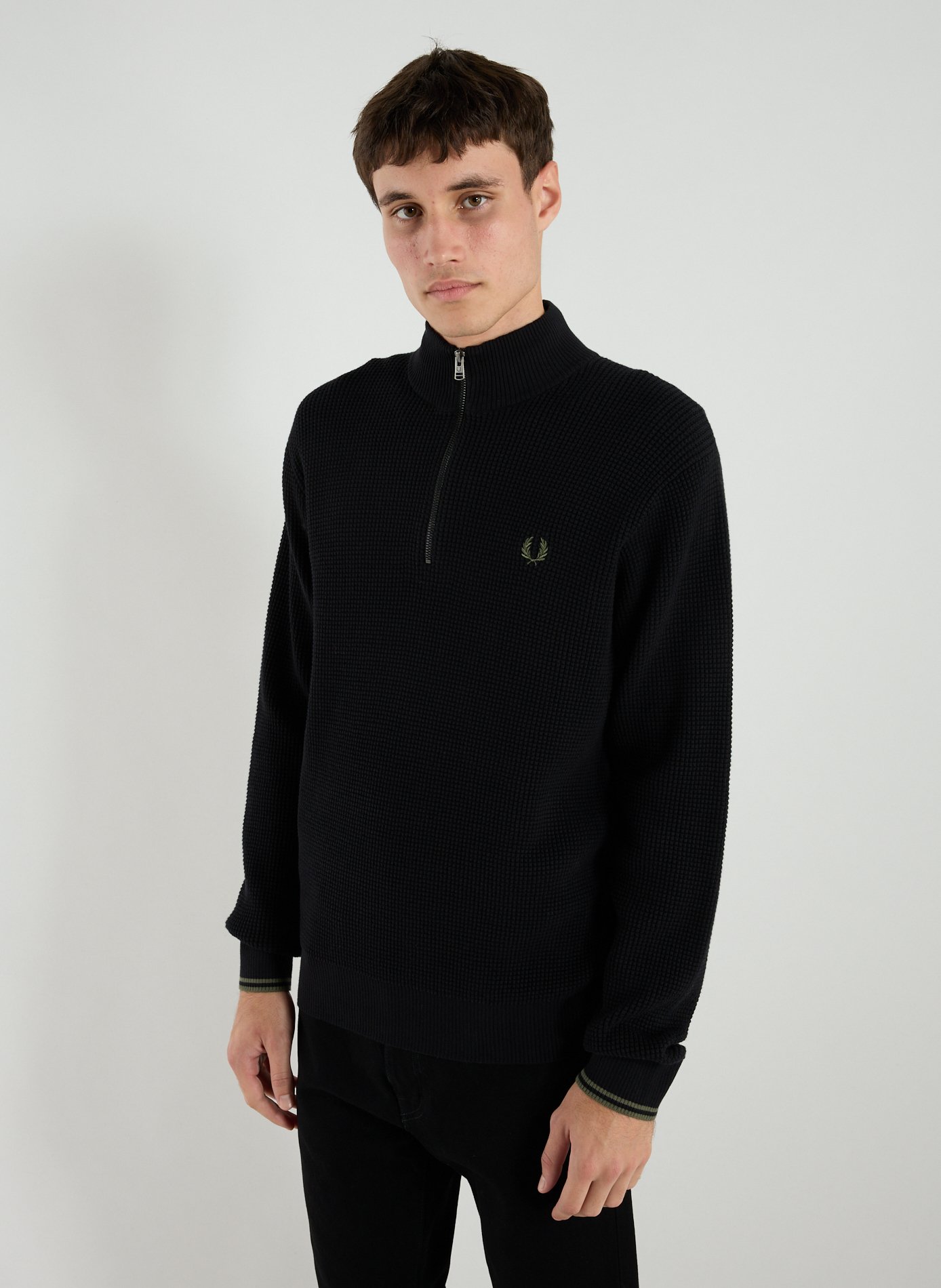 FRED PERRY Pull gaufré en coton Noir