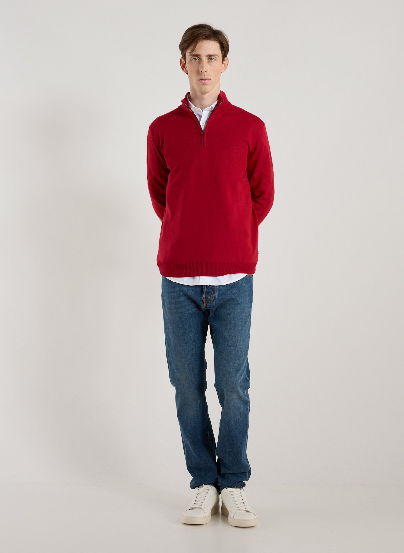 Pull col zippé en laine mérinos FACONNABLE Rouge