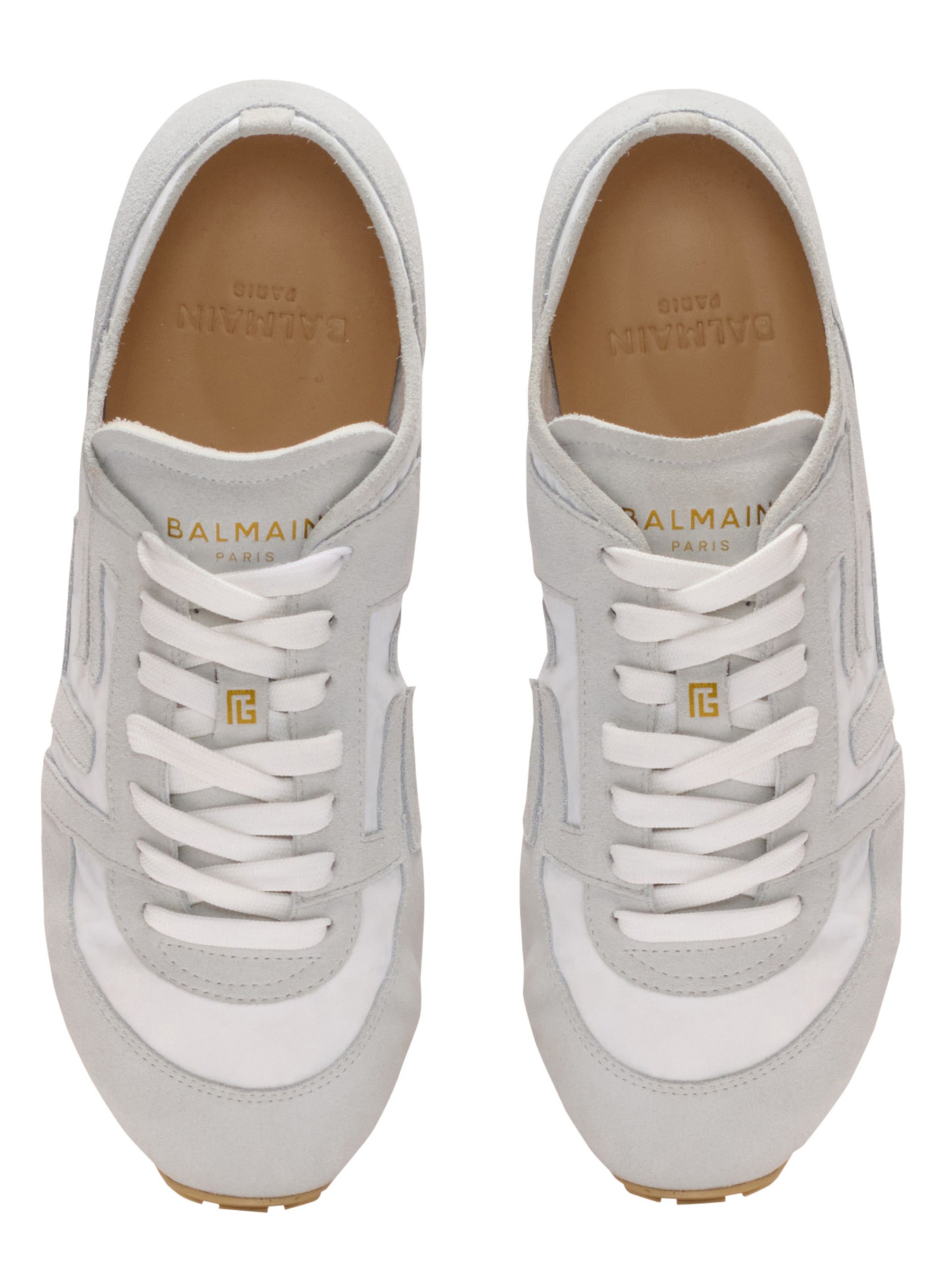 Baskets racer 45 en daim et agneau BALMAIN Blanc