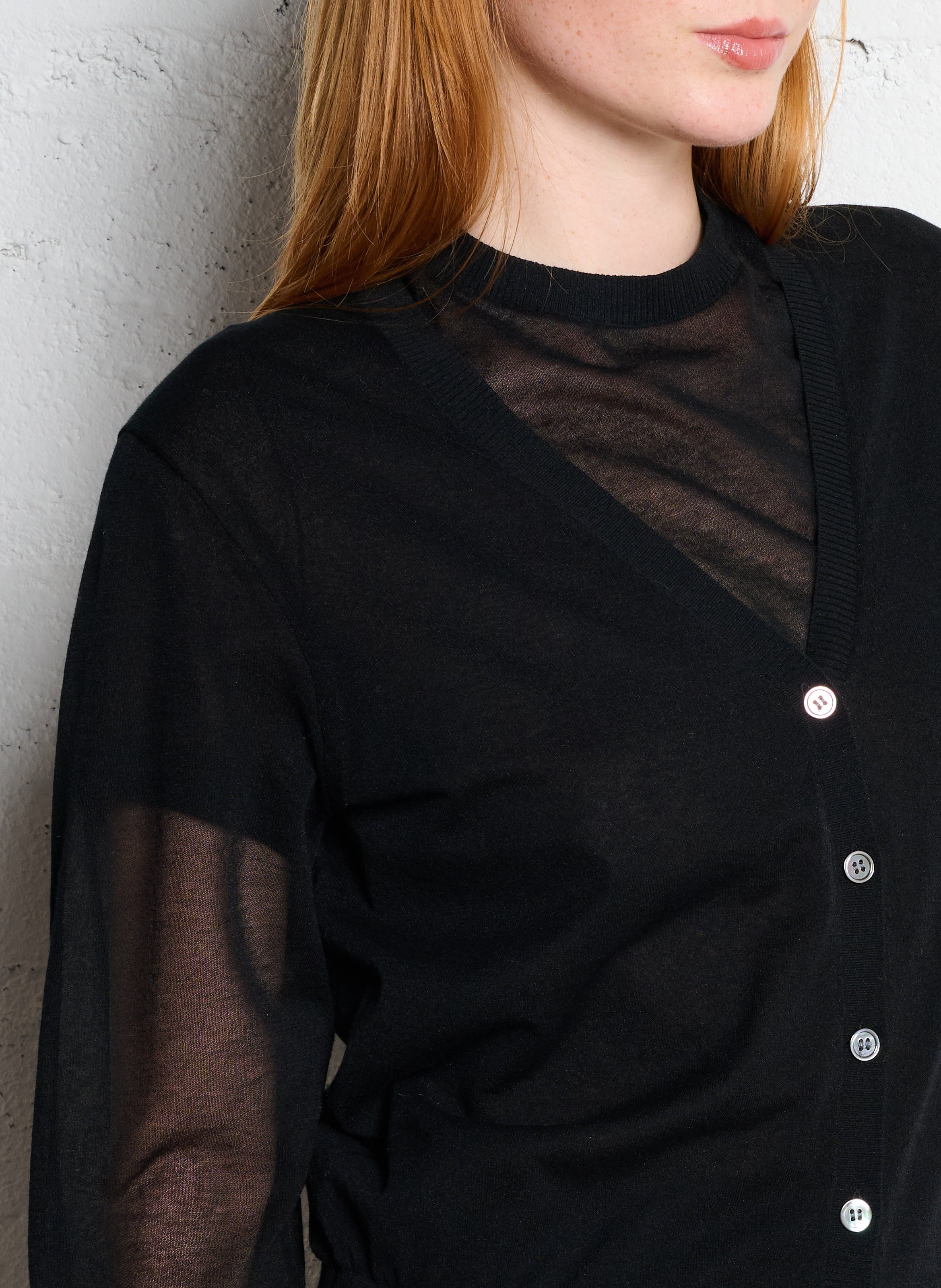 Cardigan col V en coton mélangé Etretat SOEUR Noir