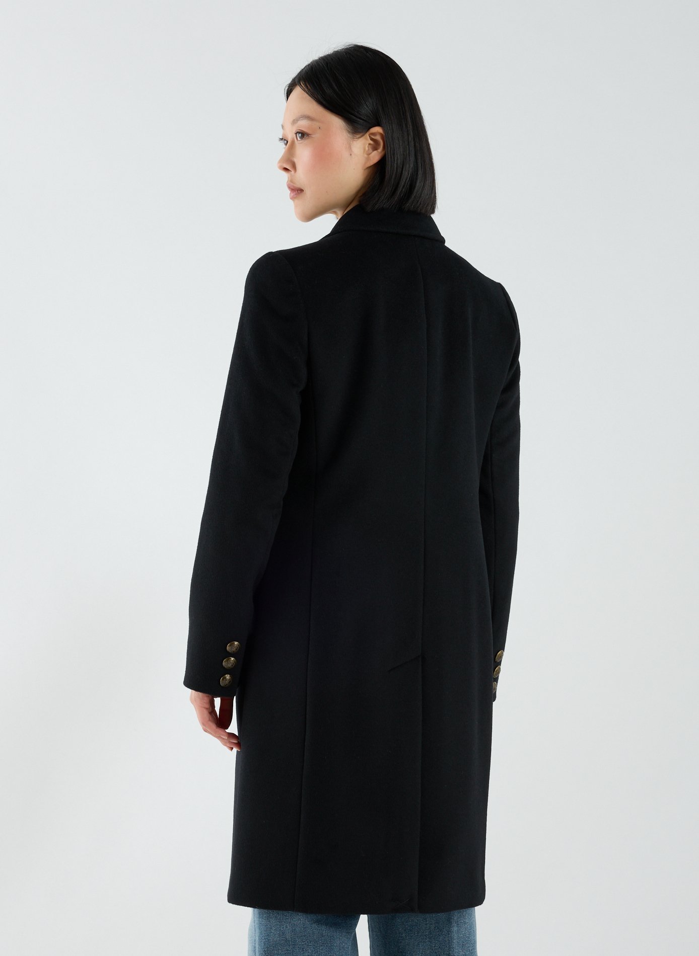 Manteau mi-long brodé en laine mélangée LAUREN Noir