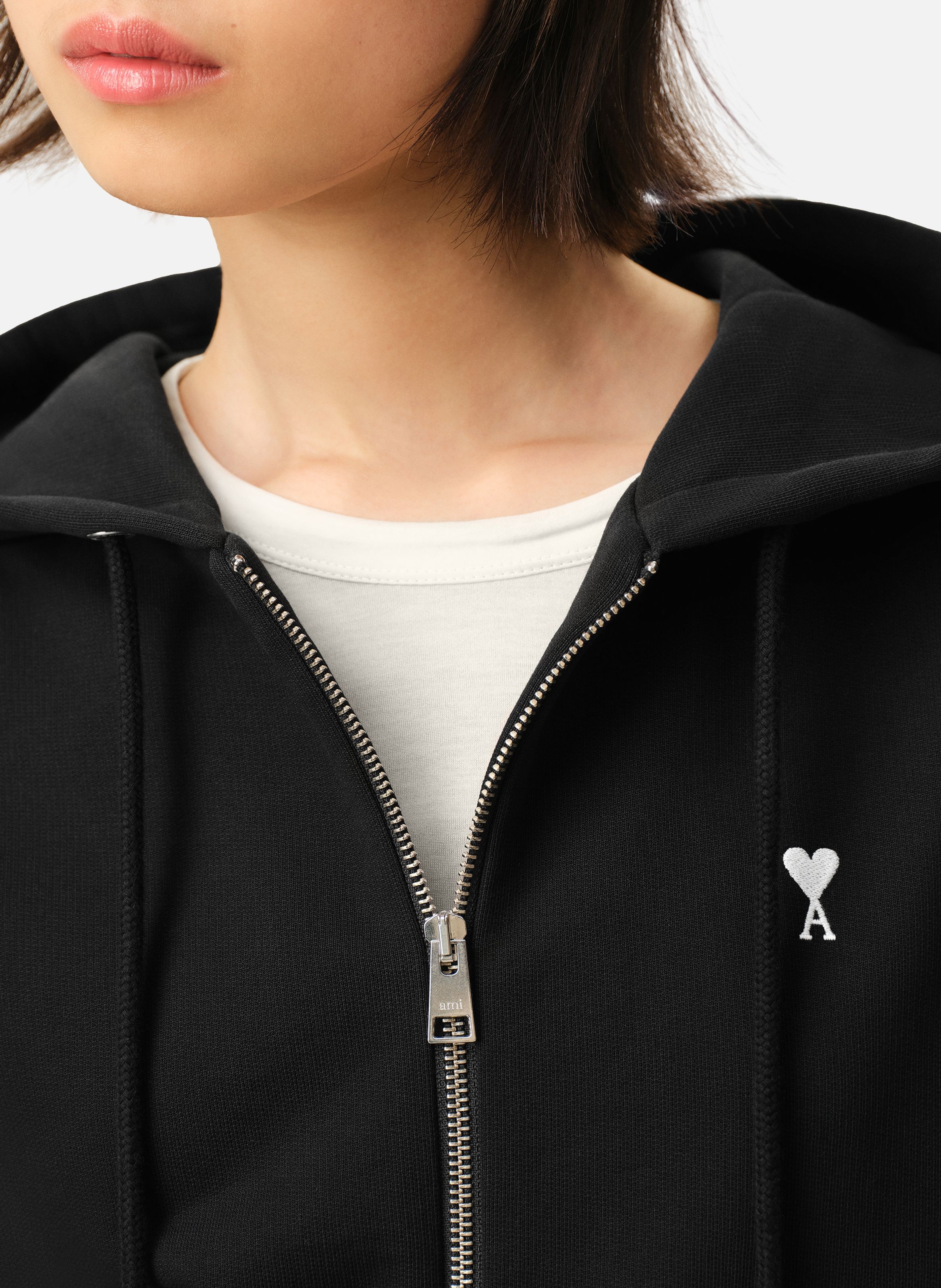 Hoodie zippé ami de coeur en coton AMI PARIS Noir