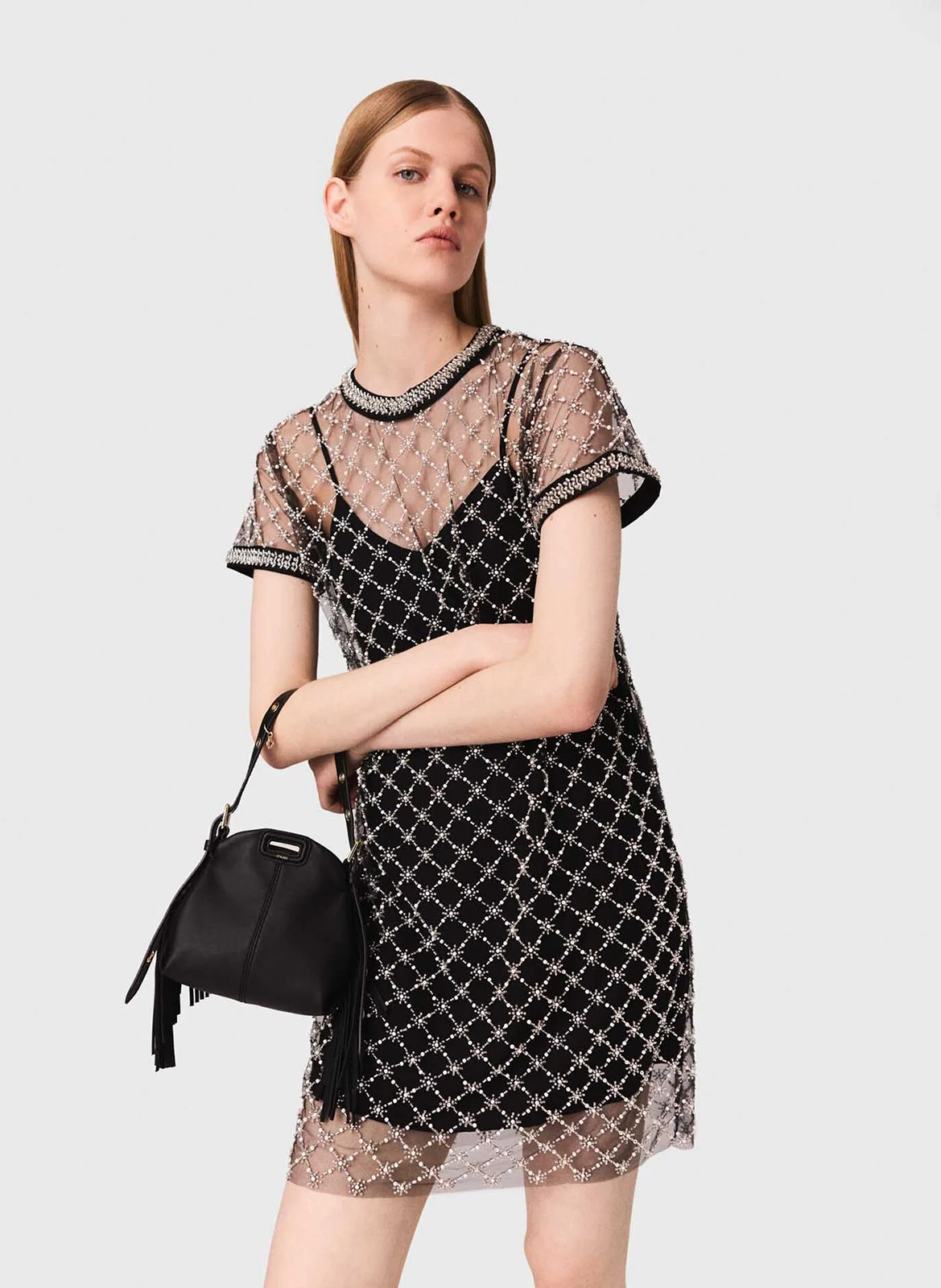 Robe courte en tulle brodé MAJE Noir