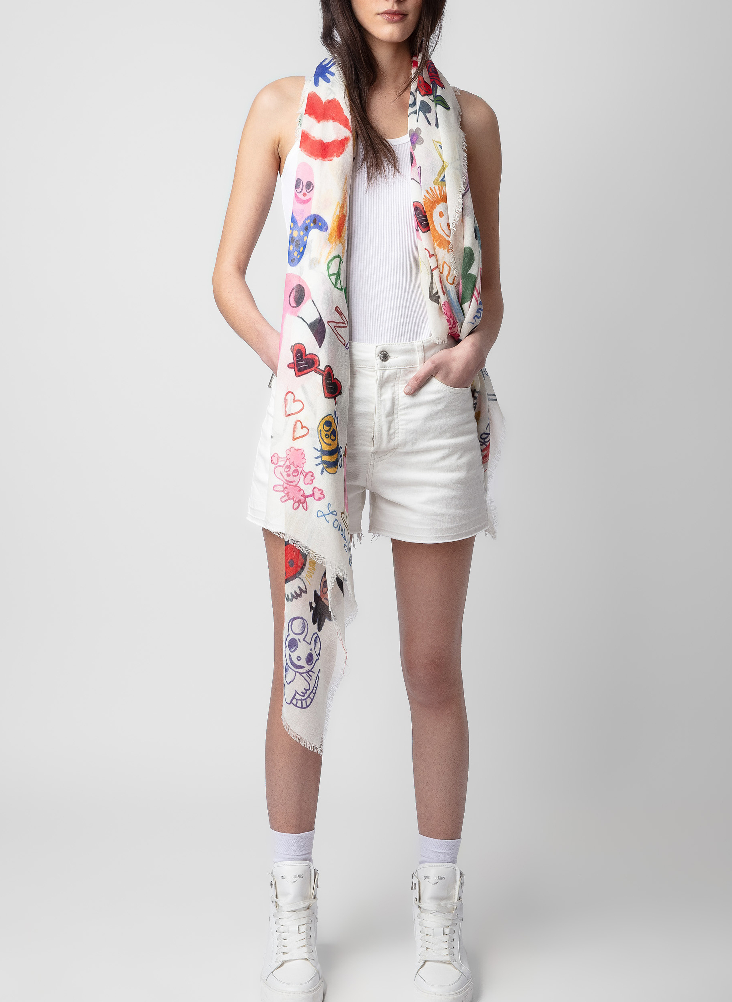 Foulard en coton imprimé maxi delta ZADIG&VOLTAIRE Blanc