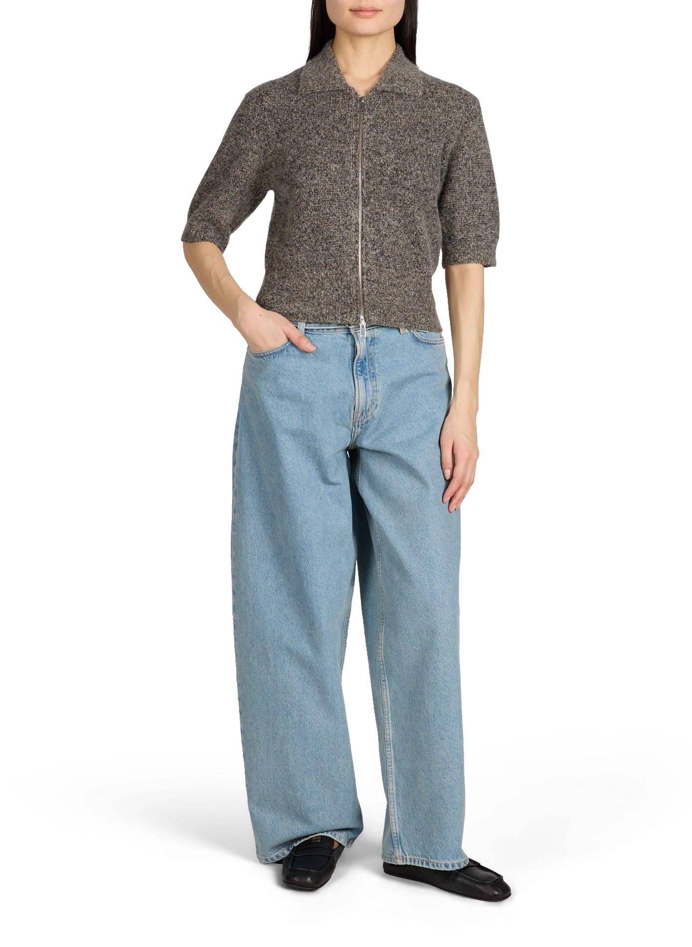 Fitted short-sleeve wool blend cardigan SAMSOE SAMSOE Brown