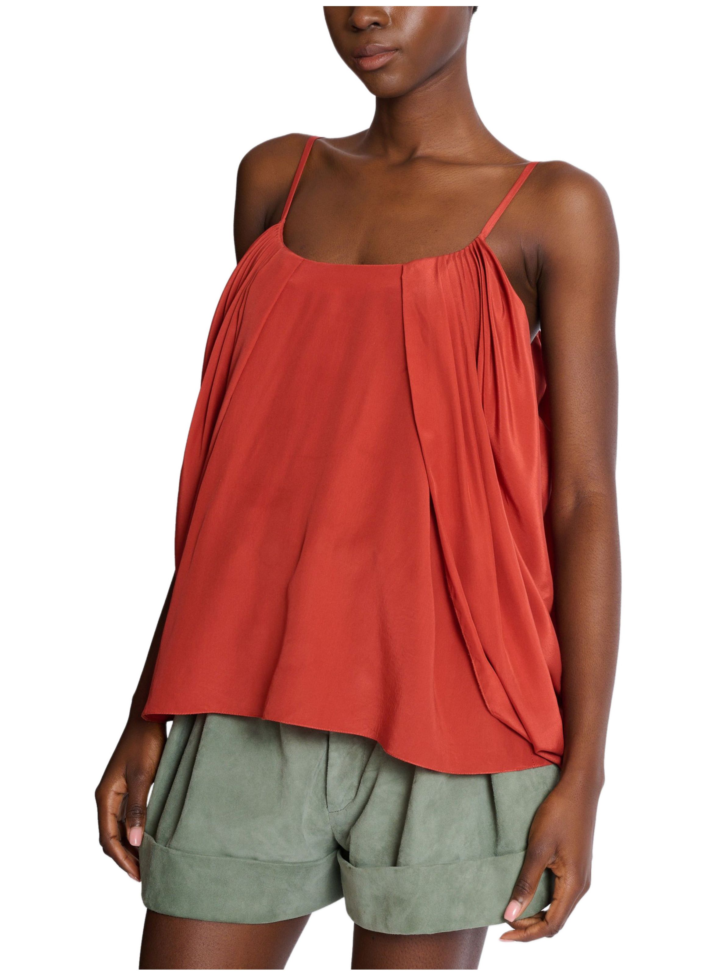 Débardeur drapé en crêpe de soie BALMAIN Rouge